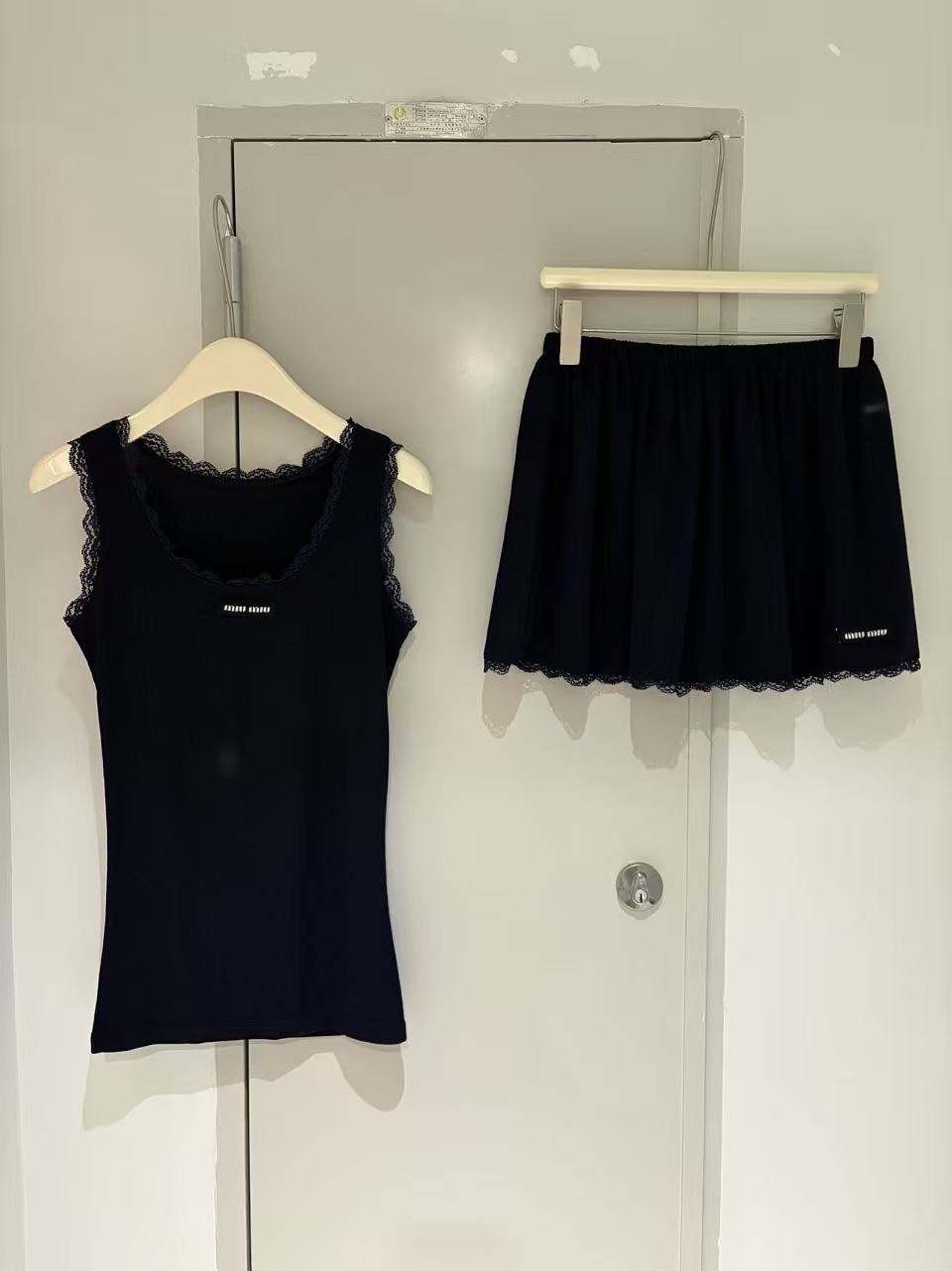 MIU Lace Trim Cami and Mini Skirt Set