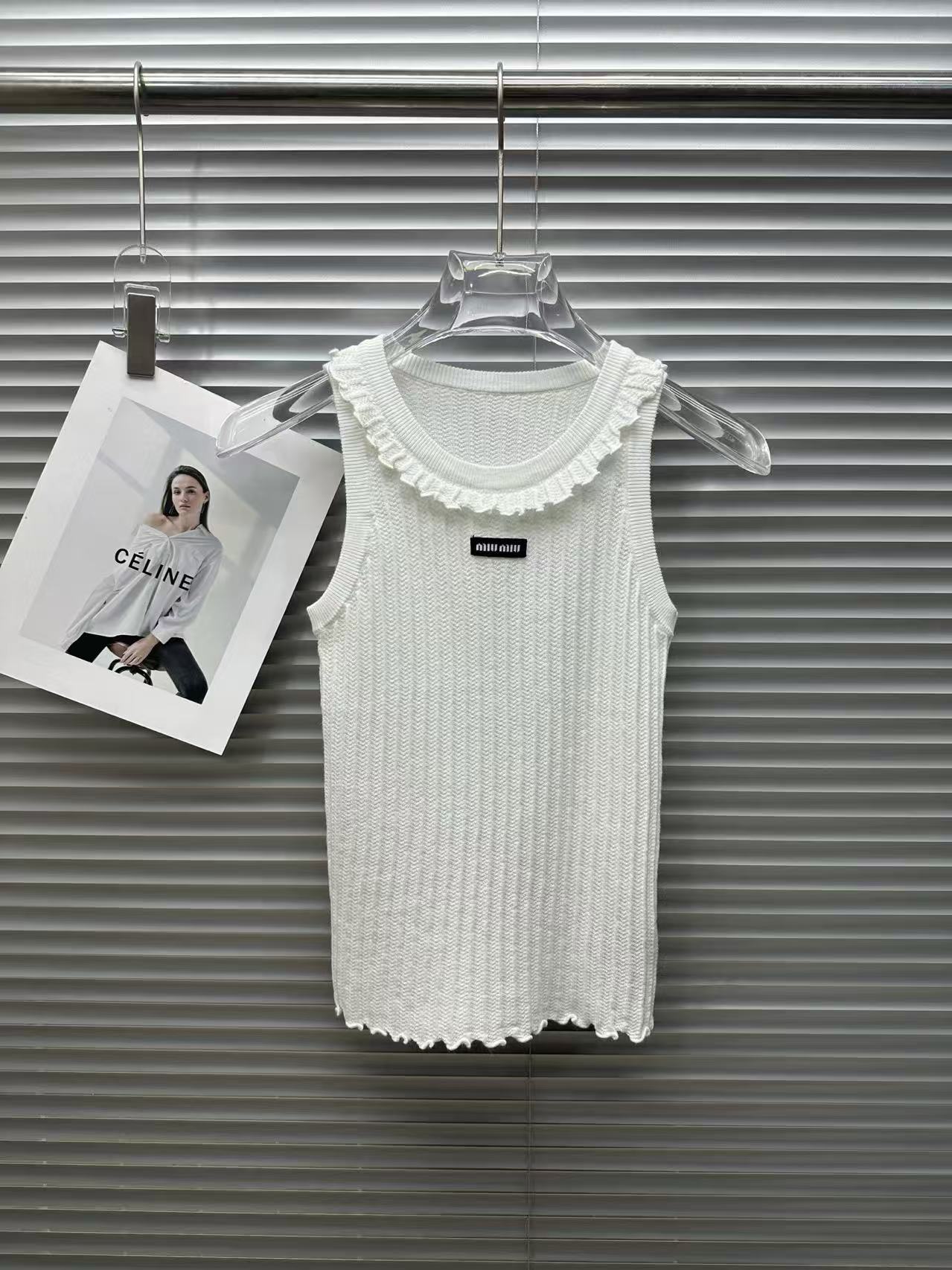 MIU Ruffled Collar Ribbed Knit Tank Top