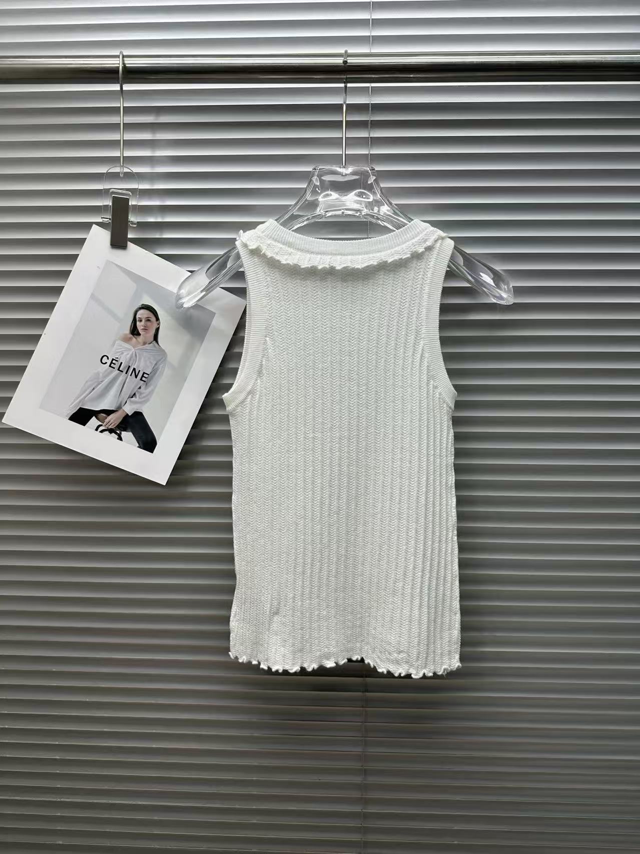 MIU Ruffled Collar Ribbed Knit Tank Top