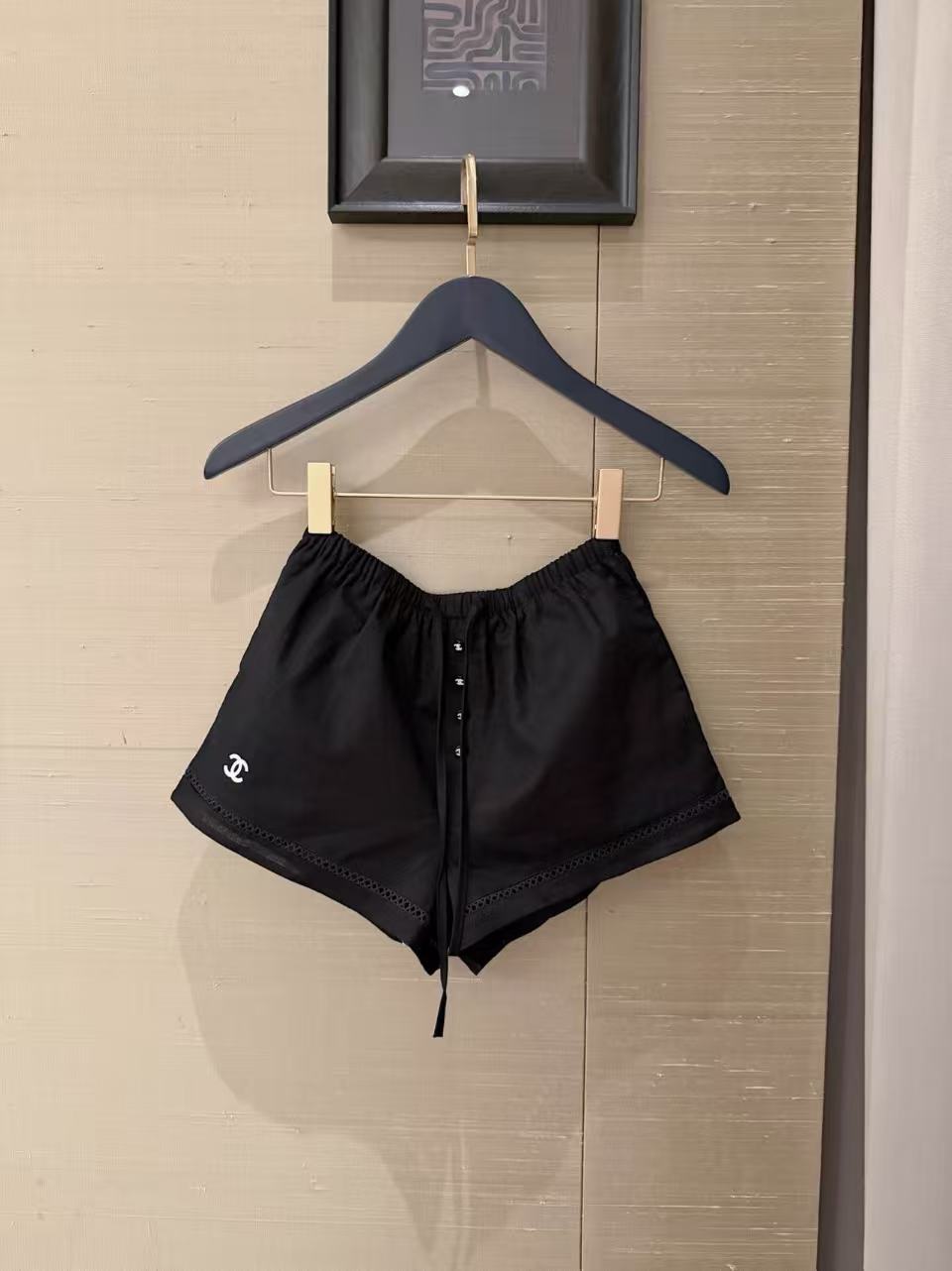 CC Drawstring Double-C Embroidered High-Waist Casual Shorts
