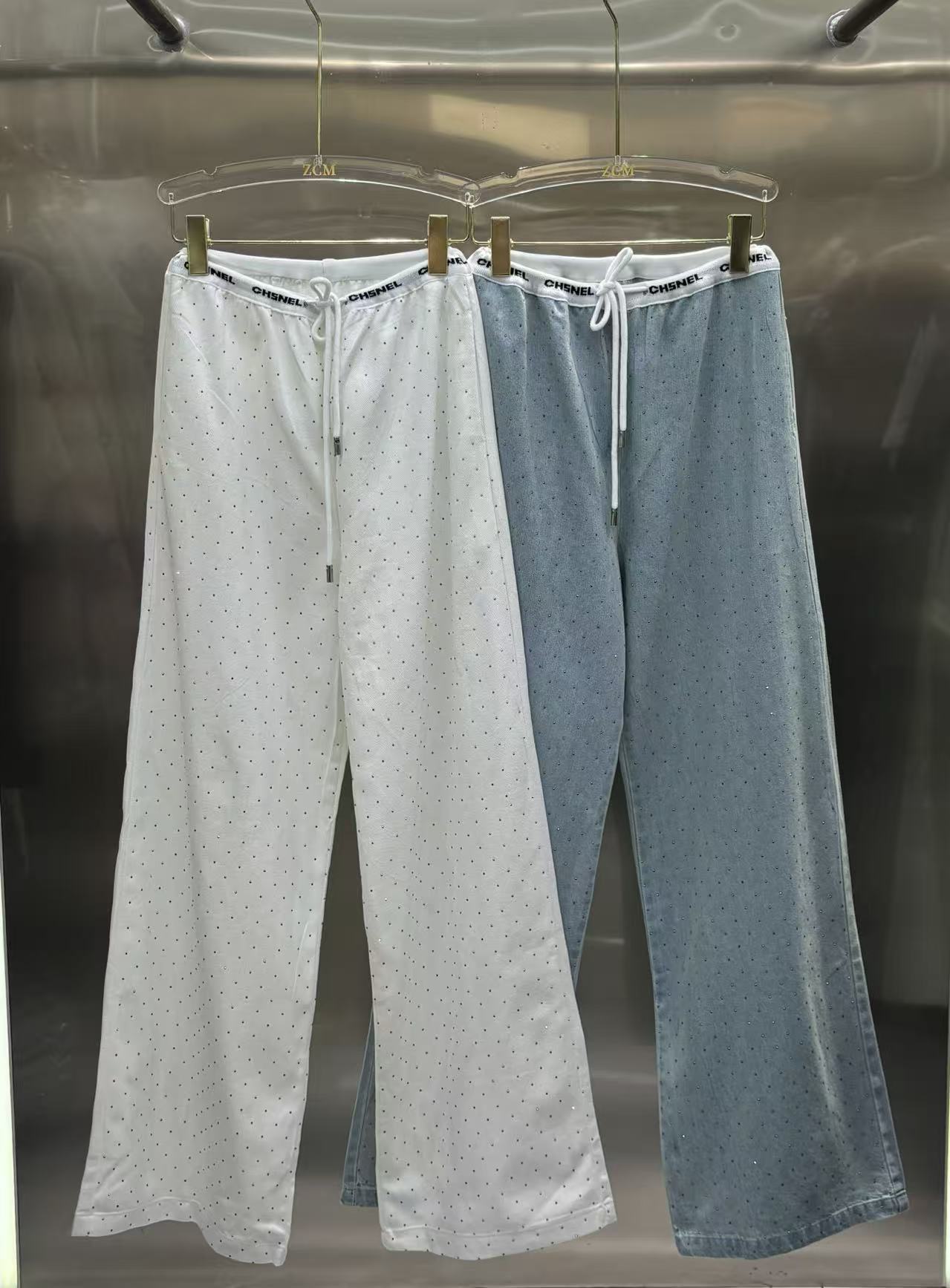 CC Polka Dot Elastic Waist Drapey Wide-Leg Pants
