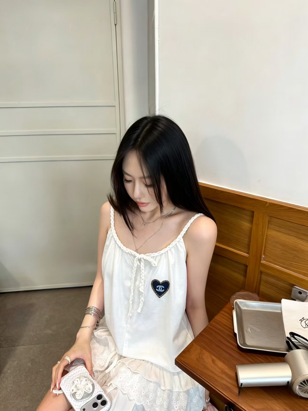 Cha Love Embroidered Strap Shirt