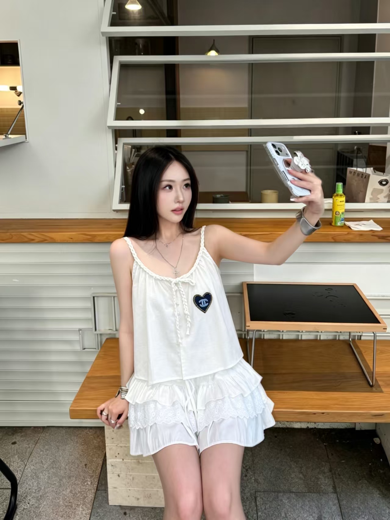 Cha Love Embroidered Strap Shirt