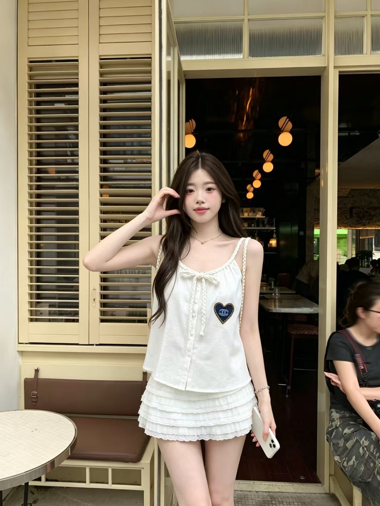 Cha Love Embroidered Strap Shirt