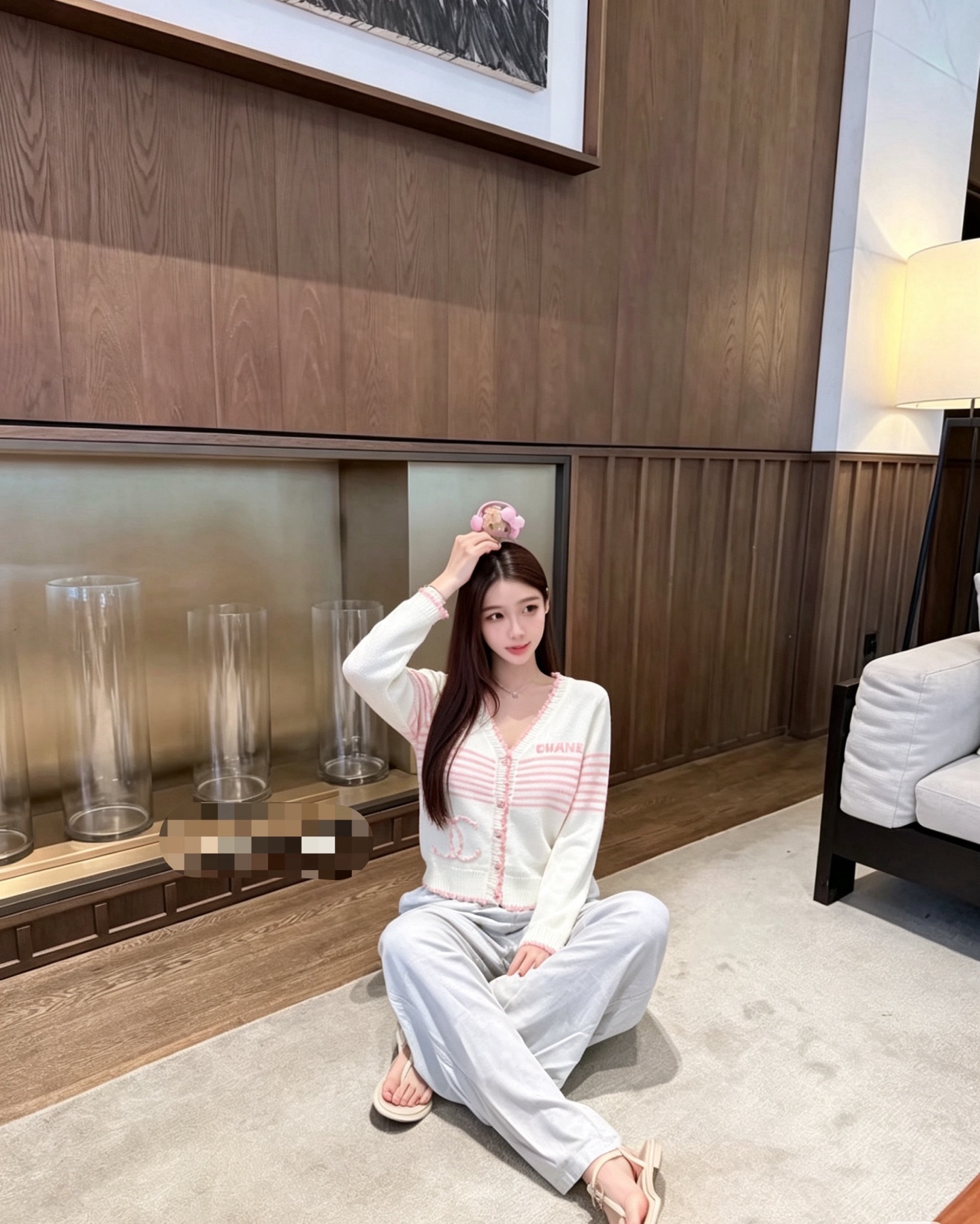 Cha Knitted Fragrance Contrast Knitted Long Sleeve Cardigan