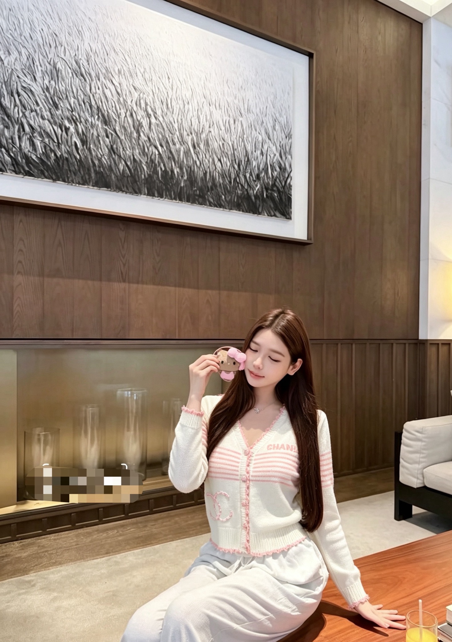 Cha Knitted Fragrance Contrast Knitted Long Sleeve Cardigan