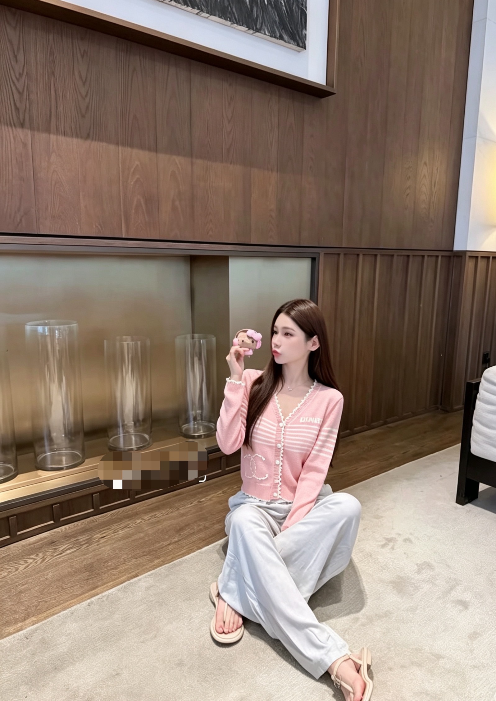 Cha Knitted Fragrance Contrast Knitted Long Sleeve Cardigan