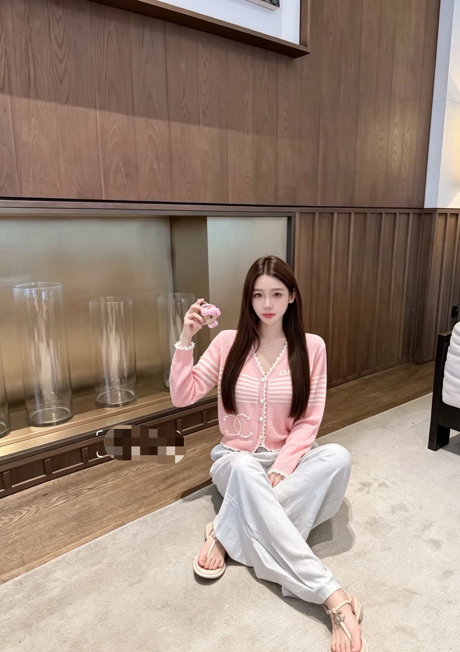 Cha Knitted Fragrance Contrast Knitted Long Sleeve Cardigan