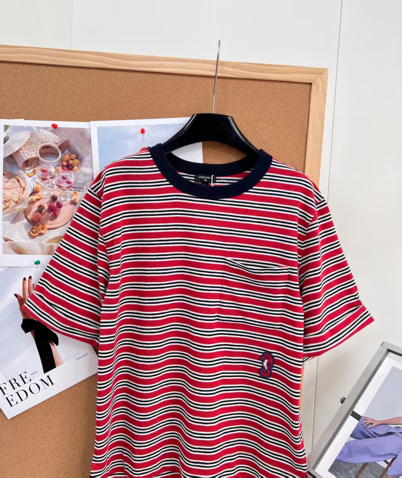 Cha Limited Edition Seahorse Embroidery Striped Short Sleeve T-shirt