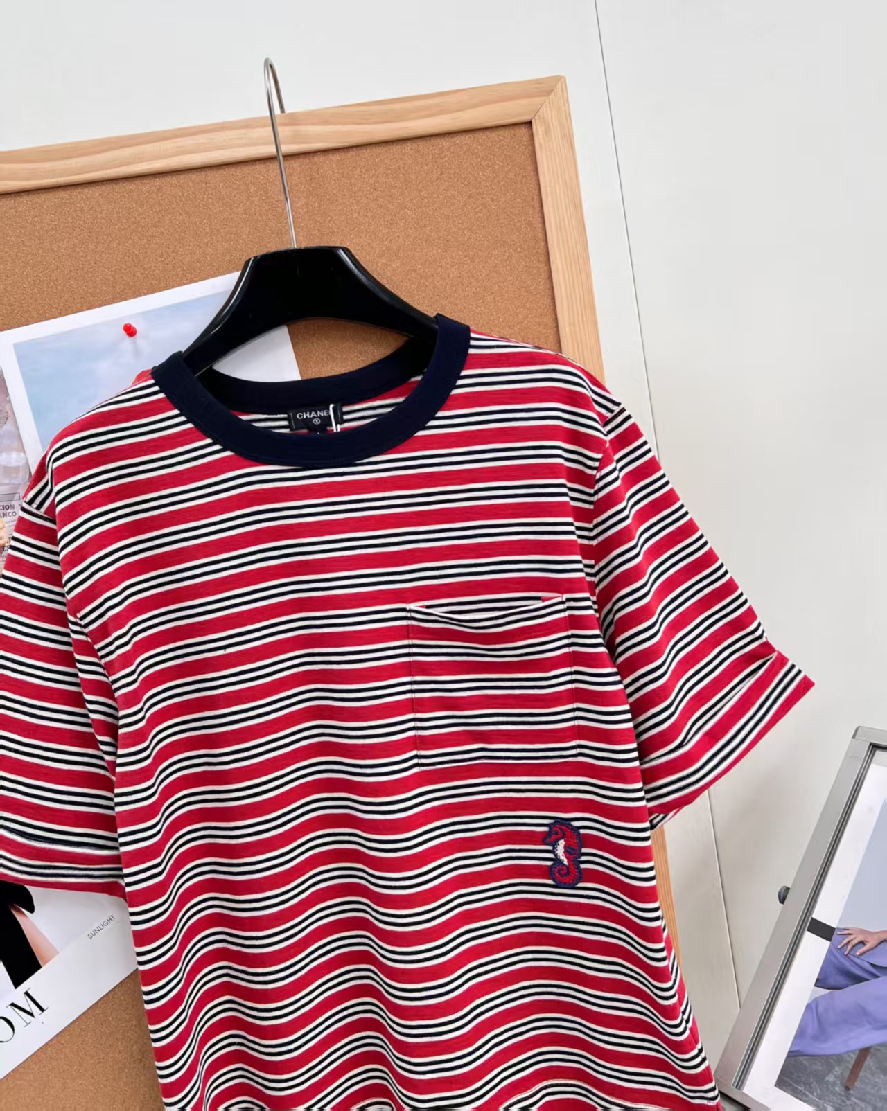 Cha Limited Edition Seahorse Embroidery Striped Short Sleeve T-shirt