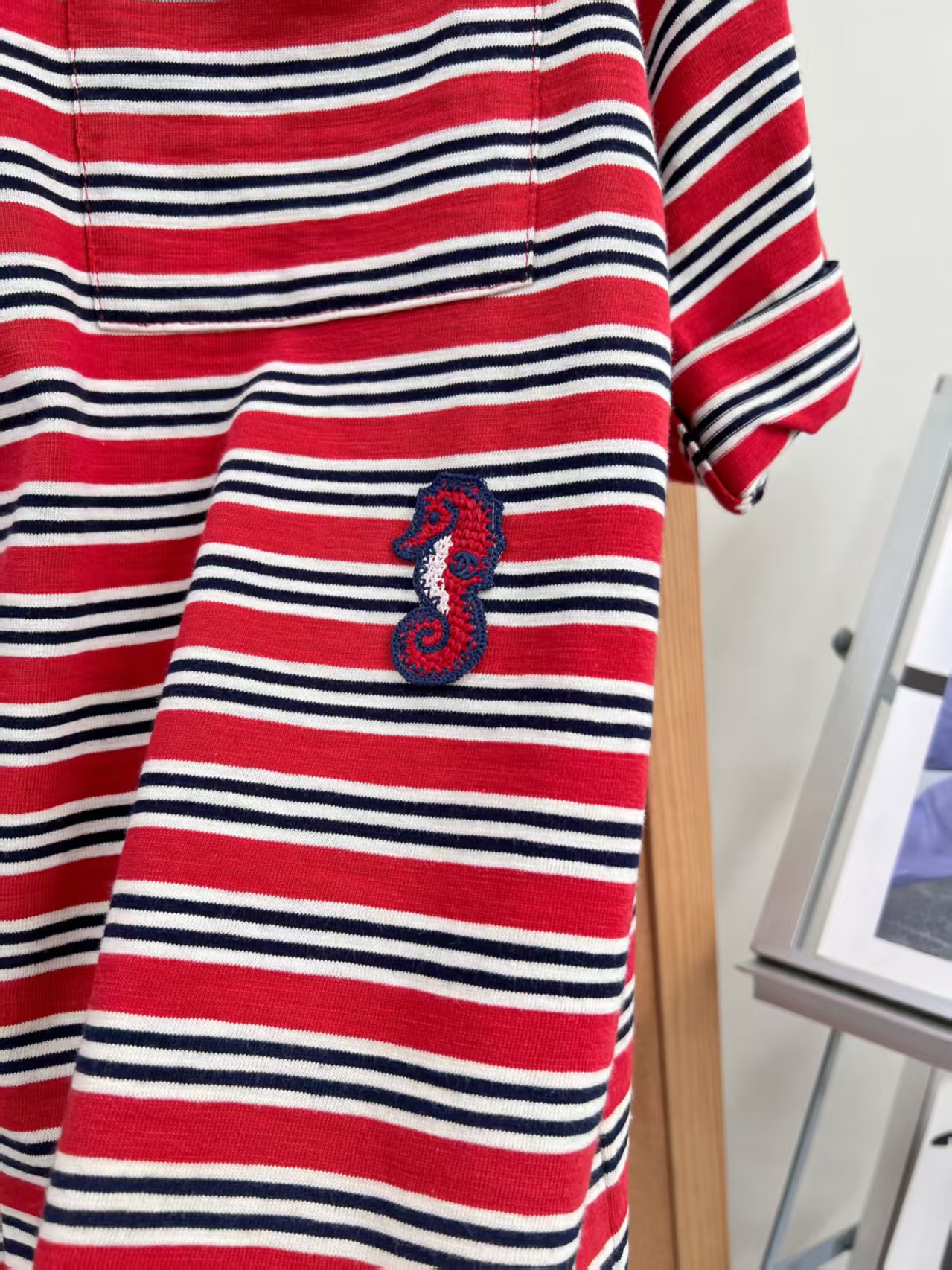 Cha Limited Edition Seahorse Embroidery Striped Short Sleeve T-shirt