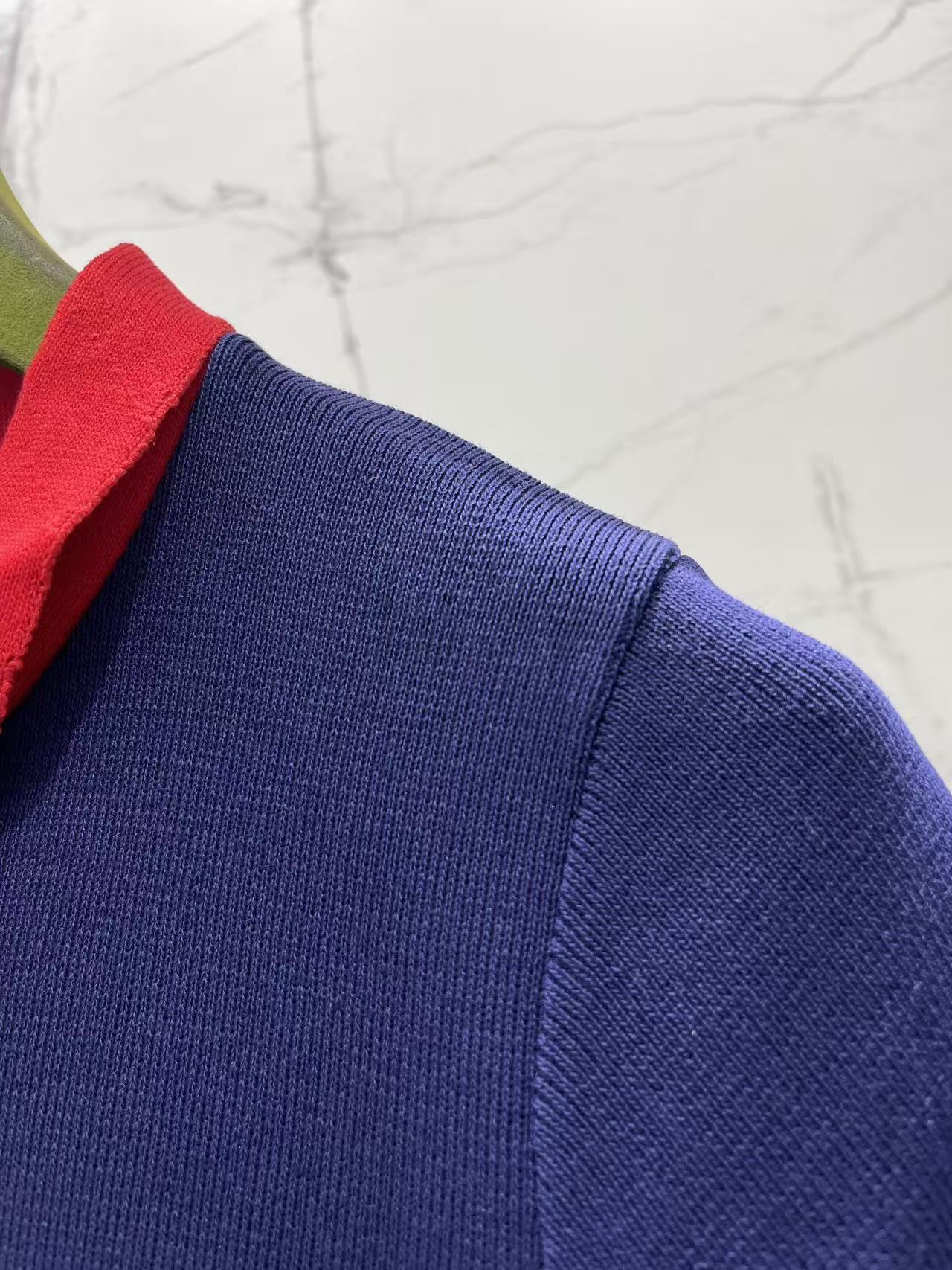 GU 26 Women Color Block Tie Collar Short Sleeve Knit Cardigan