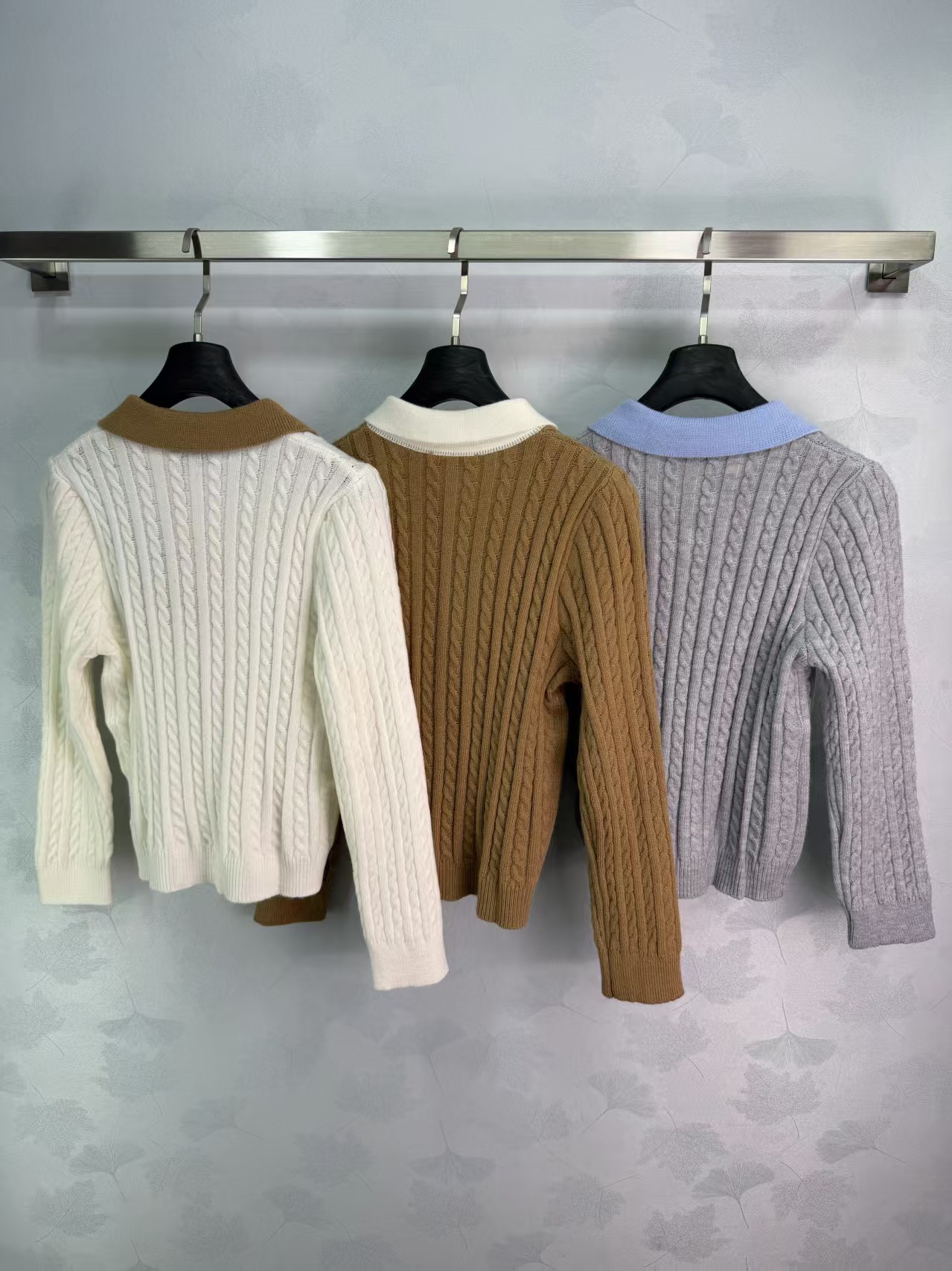 Mi* 2026 Early Autumn New Color-block Fake Two-piece Lapel Knitted Long Sleeve Sweater