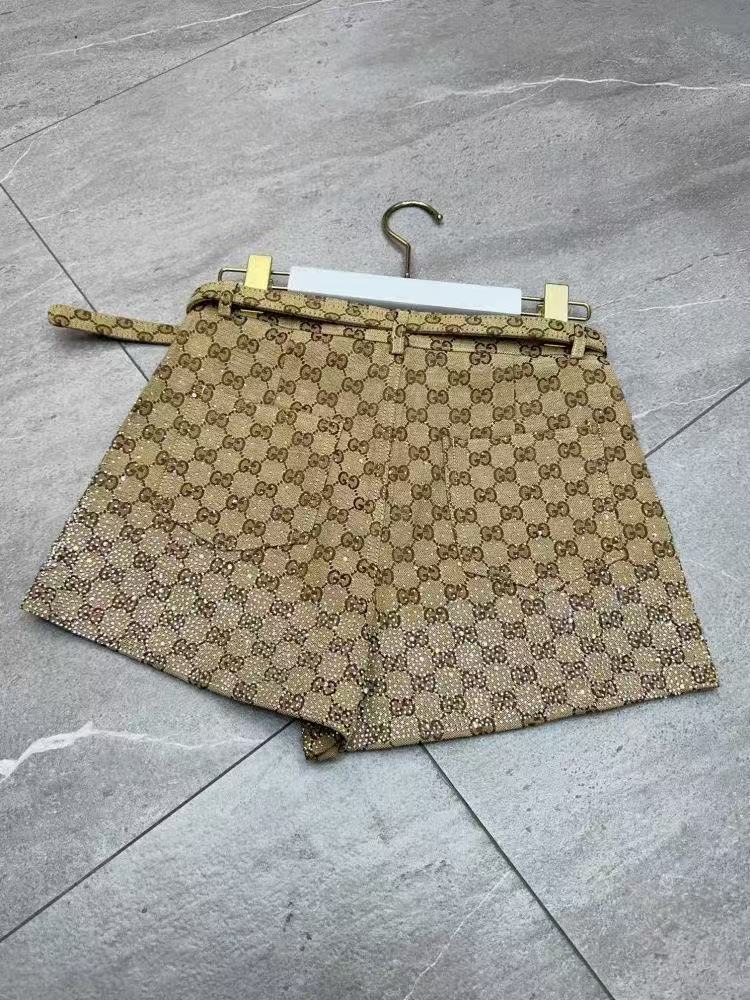 GU 26Women Monogram Rhinestone High Waist Shorts With Belt