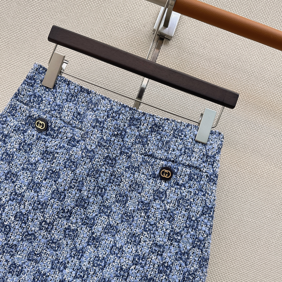 GU Blue Tweed Pattern High Waist Mini Skirt