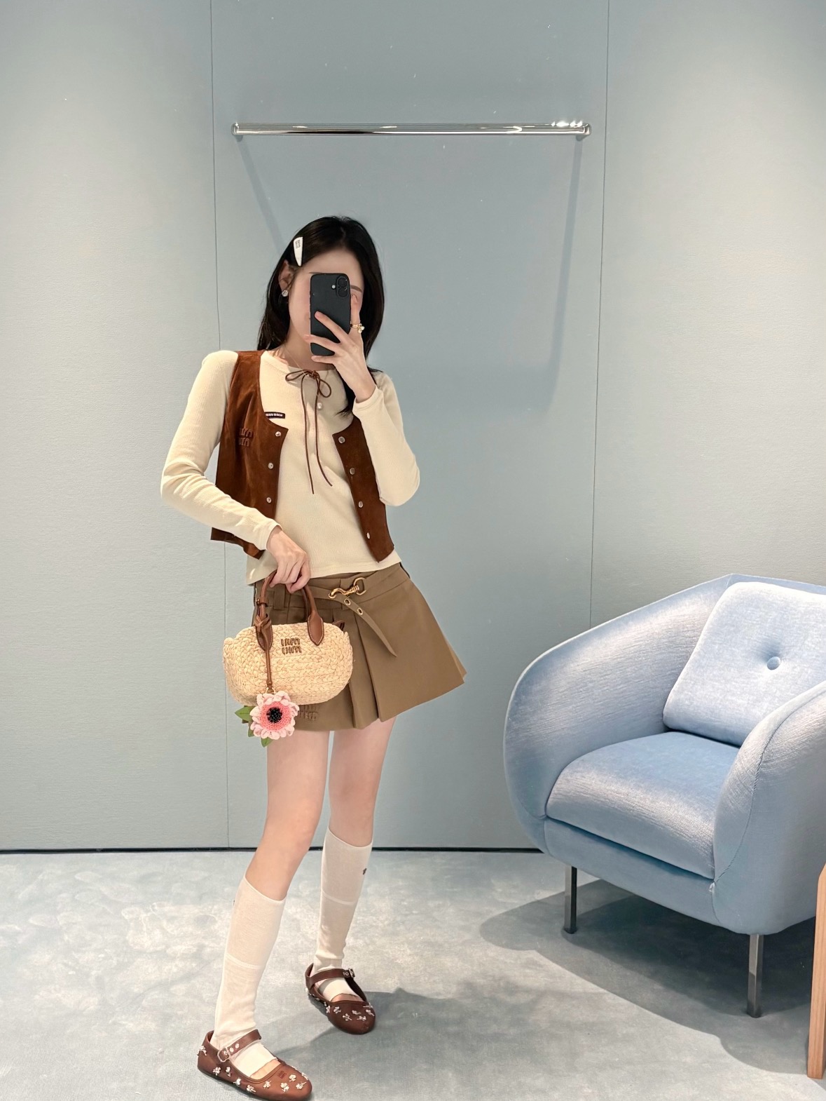 Mi-style Caramel Brown Pleated Mini Skirt