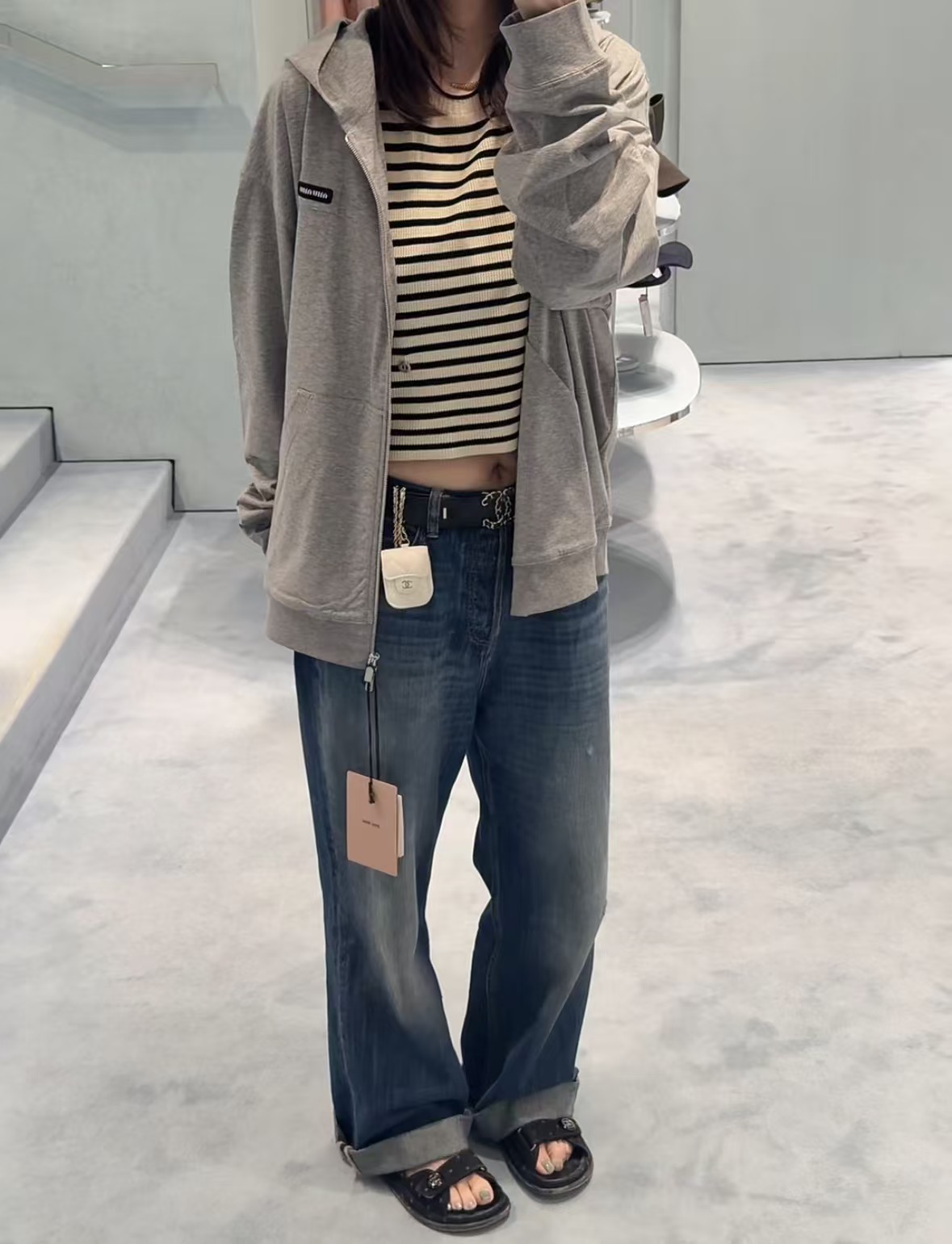 Mi** hooded zip-up hoodie