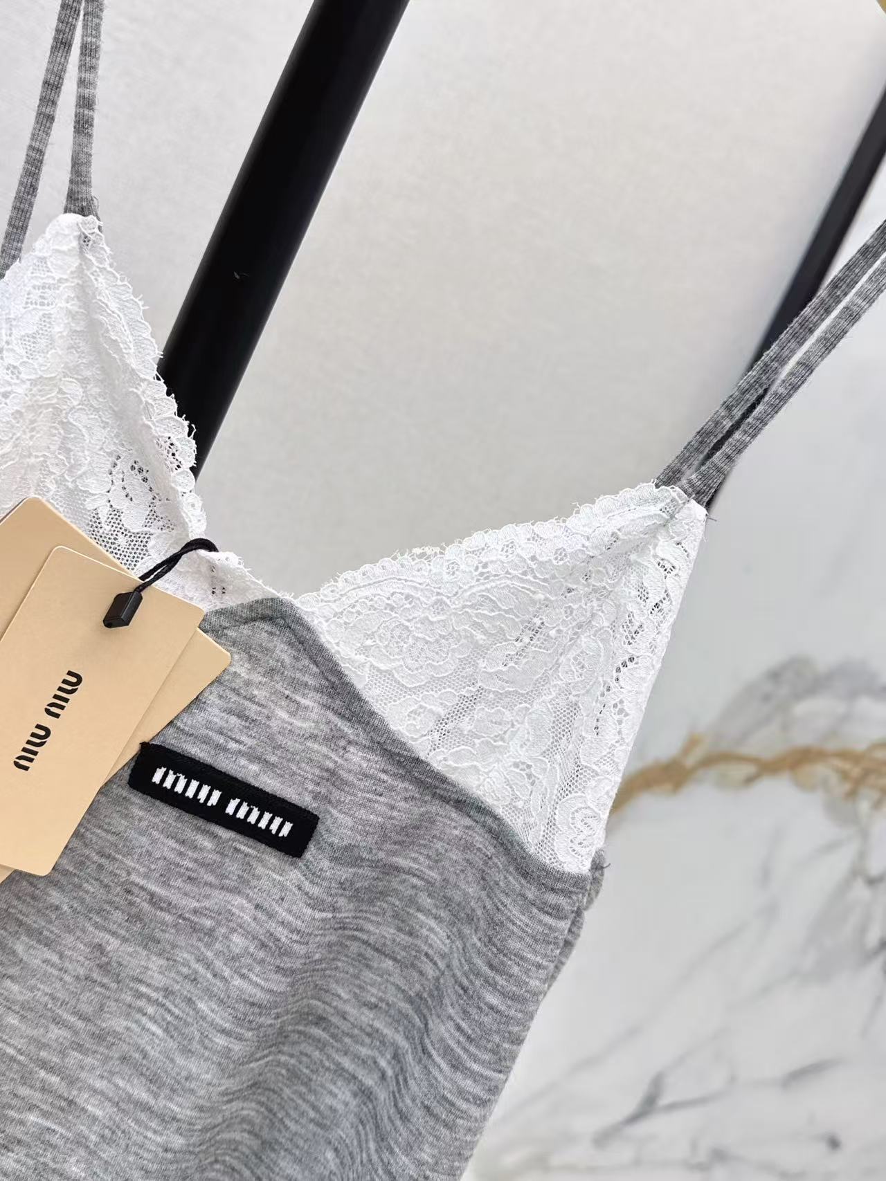 M Series Lace Panel Knit Slip Midi Dress