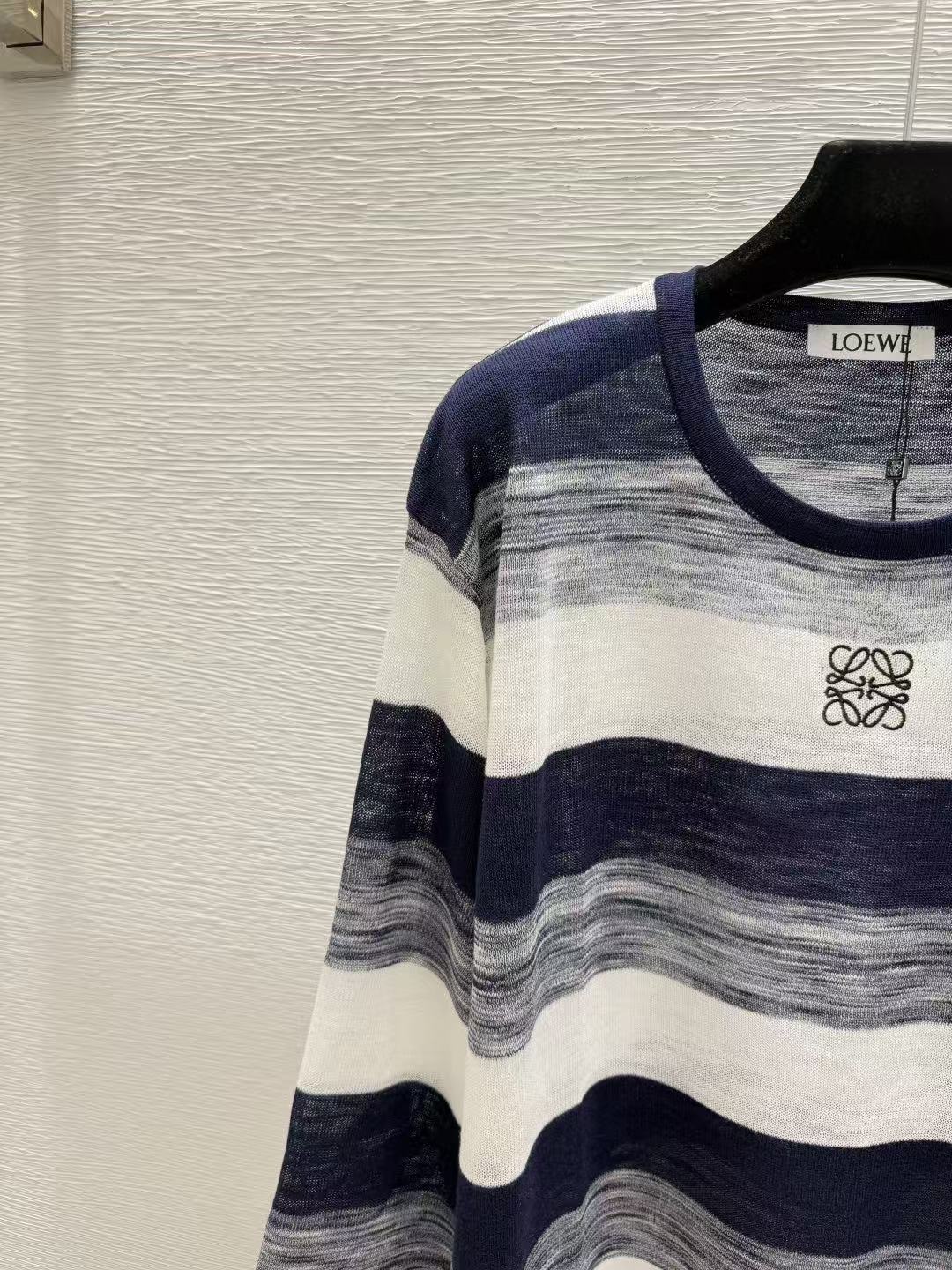 LOE Lightweight Sheer Striped Long Sleeve Knit Sweater