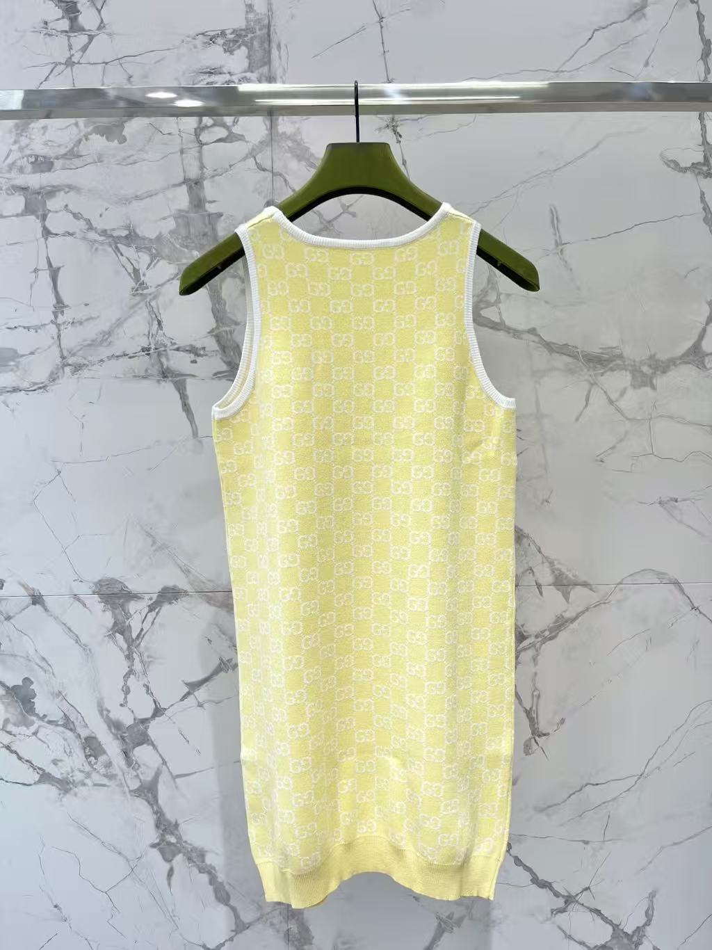 GU  Jacquard Knit Sleeveless Mini Dress Contrast Trim U Neck Dress