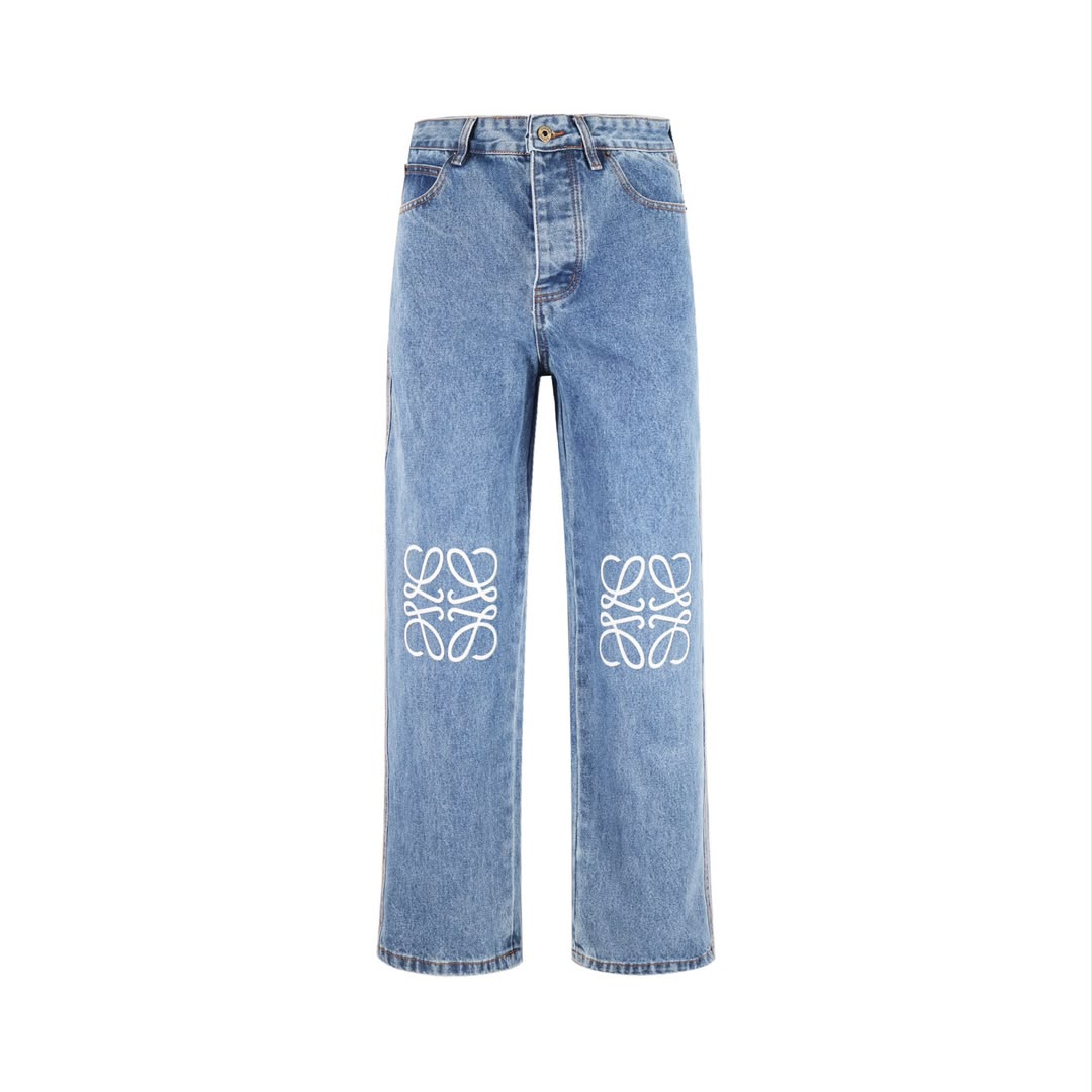 LOE Knee Anagram Logo Patch High Waist Wide Leg Vintage Wash Jeans