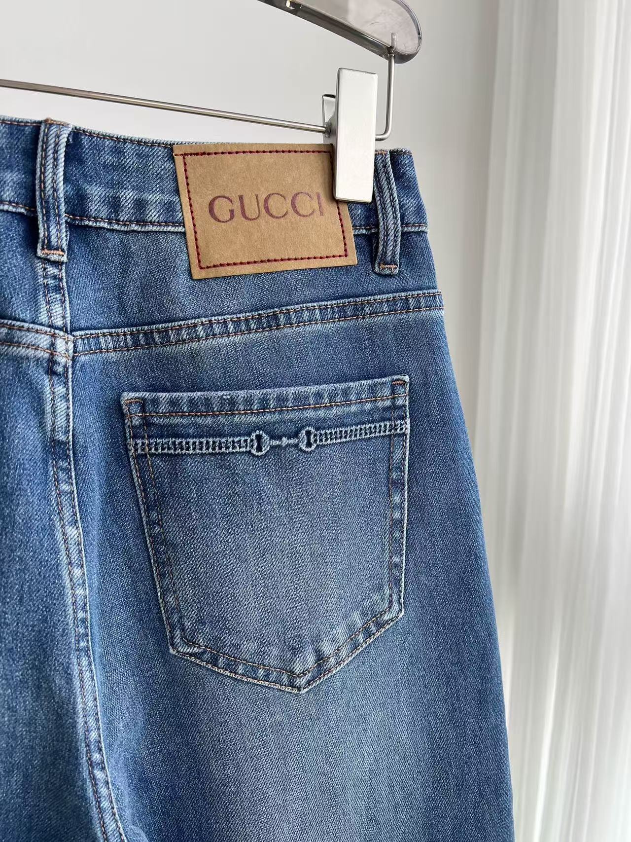 GU High Waist Vintage Blue Washed Wide Leg Denim Jeans