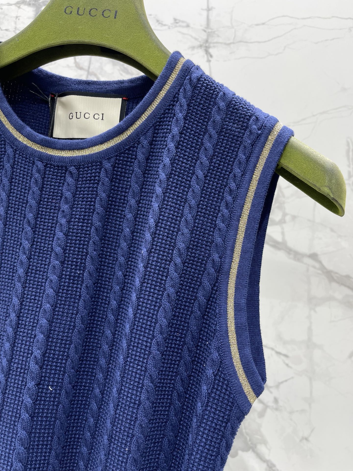 GU Royal Blue Cable Knit Sleeveless Mini Dress Gold