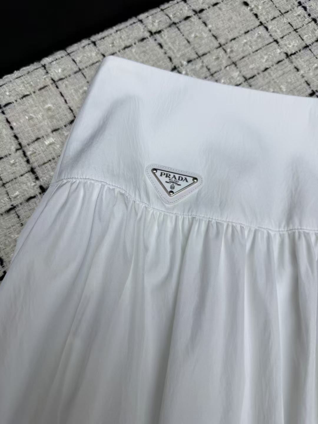 P26 High Waist Pleated Midi Skirt with Triangle Logo