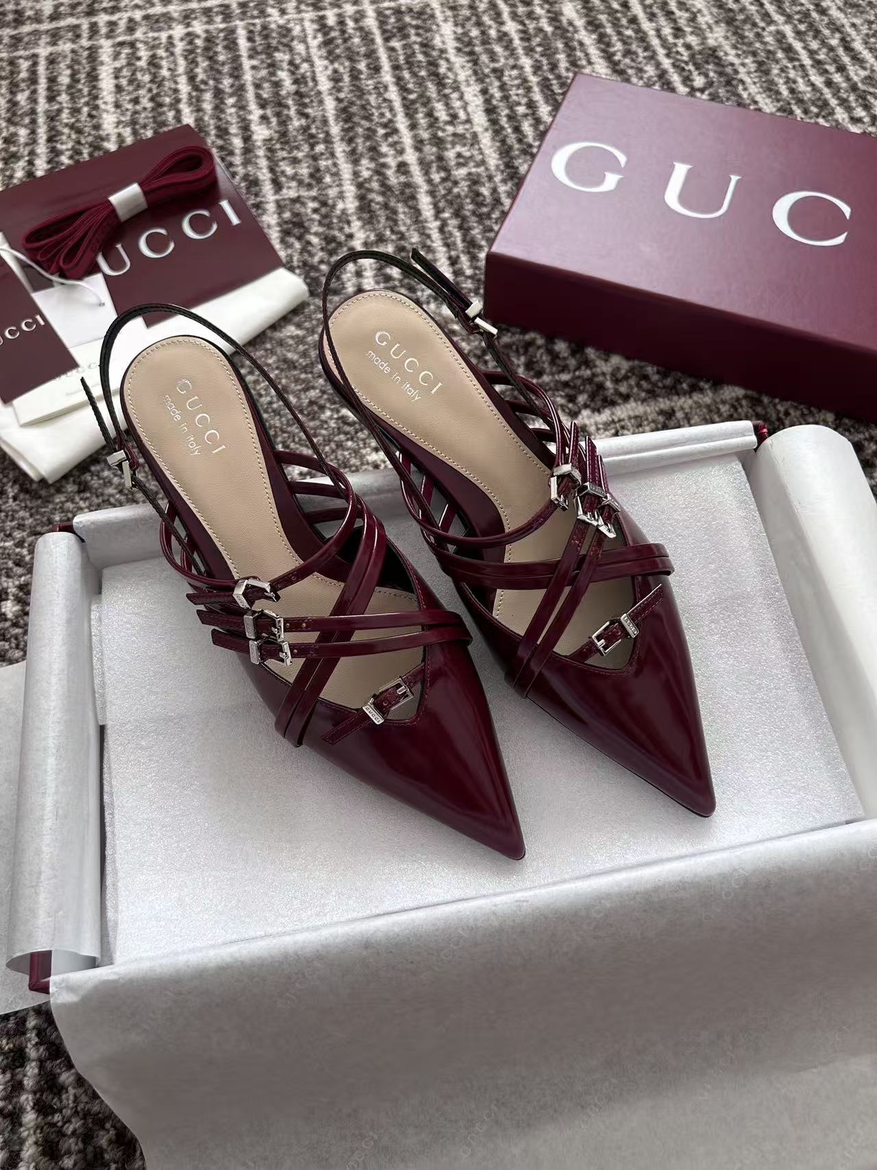 LO 26 Glossy Leather Cutout Strappy Backless Pointy High Heel Sandals
