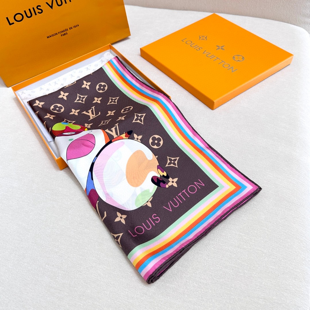 Louis Vuit 90x90cm Silk Reversible Same Colour Scarf