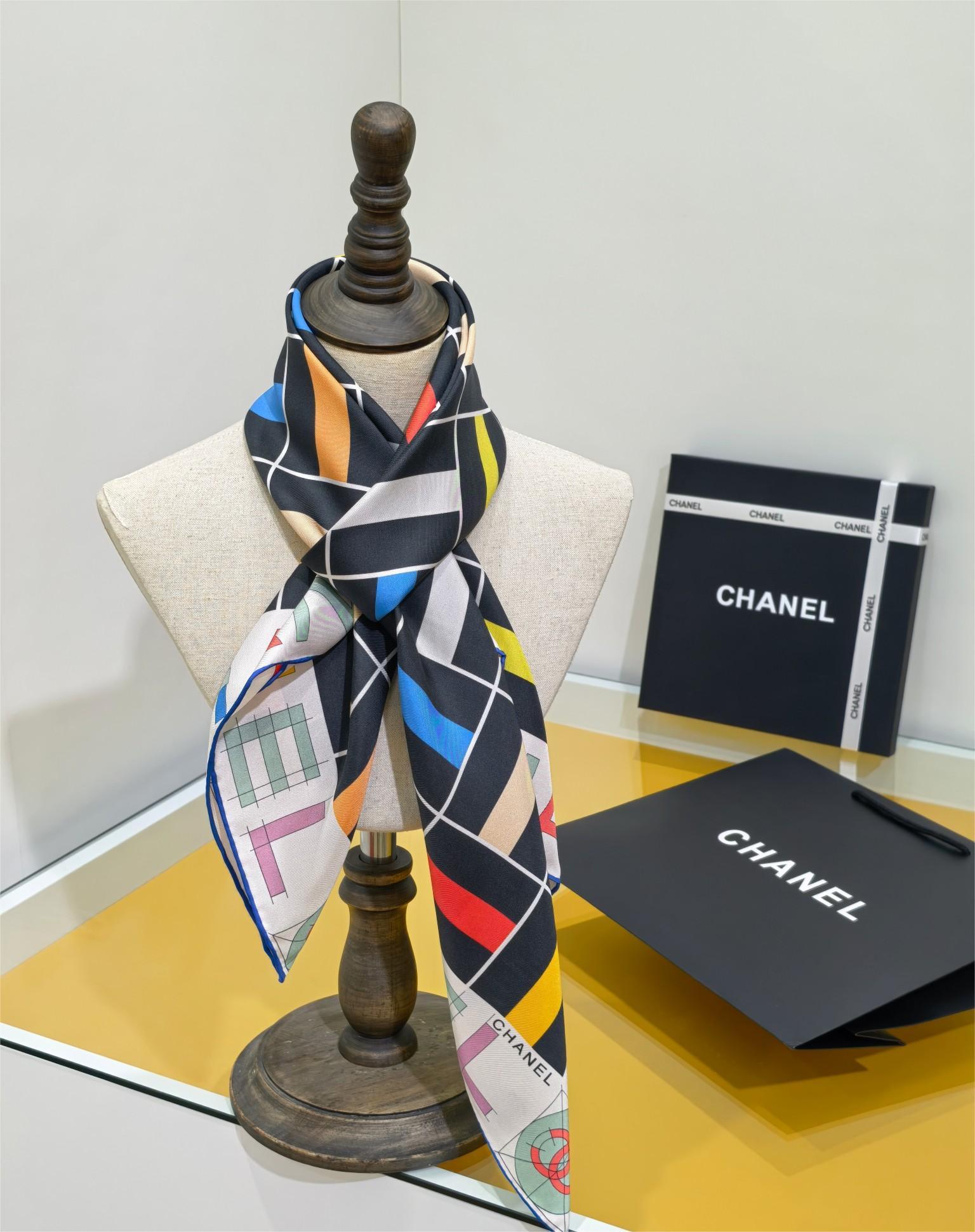 CHANE 90x90cm Twill Silk Square Scarf