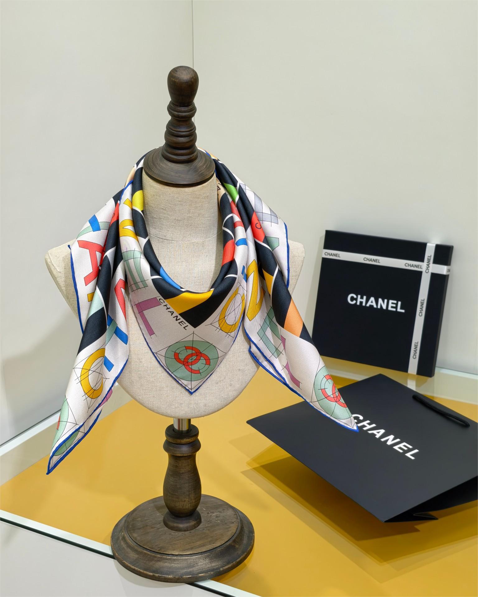 CHANE 90x90cm Twill Silk Square Scarf