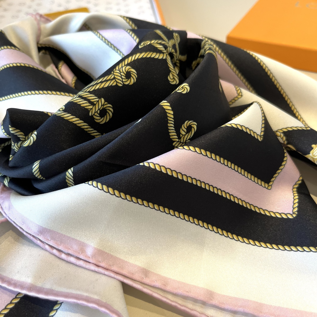 LU25SS90x90cm Nautical Style Mulberry Silk Square Scarf