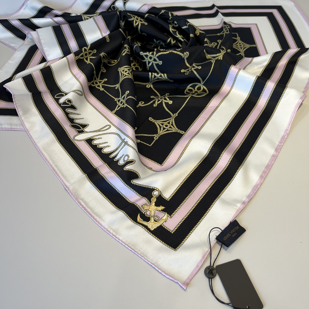 LU25SS90x90cm Nautical Style Mulberry Silk Square Scarf