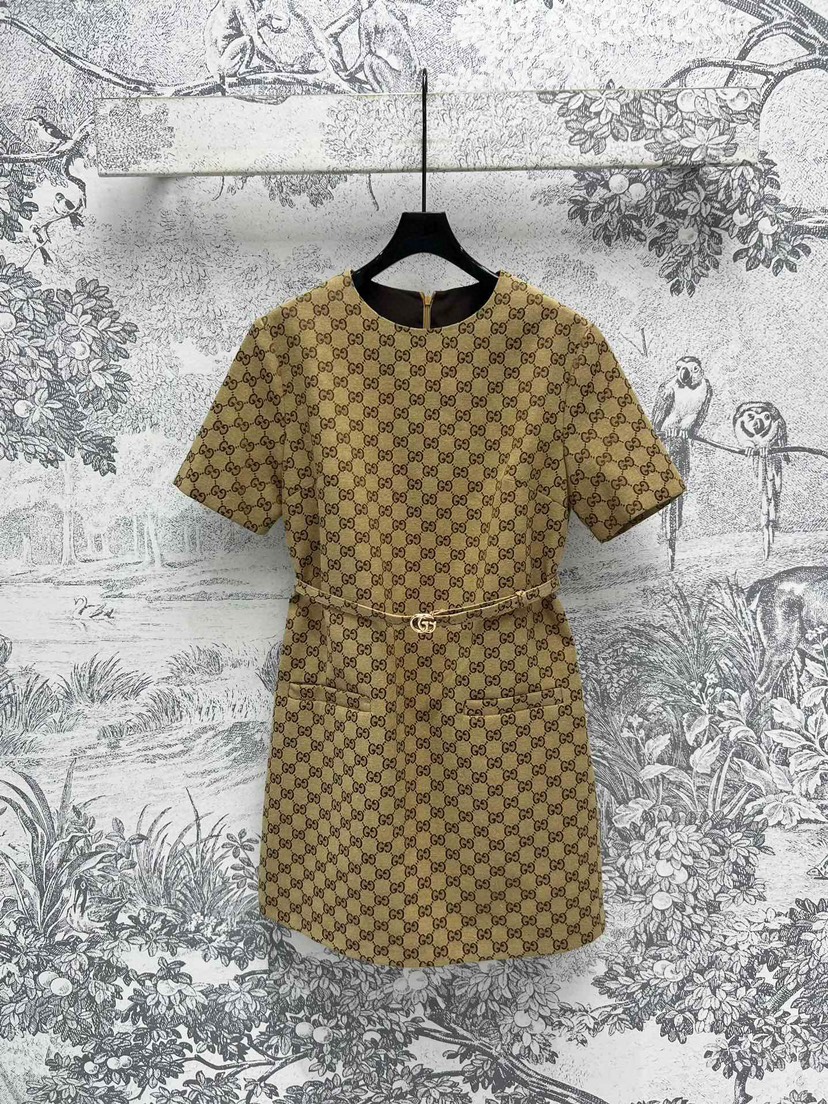 GUCC25SS Round Neck Short Sleeve Straight Dress