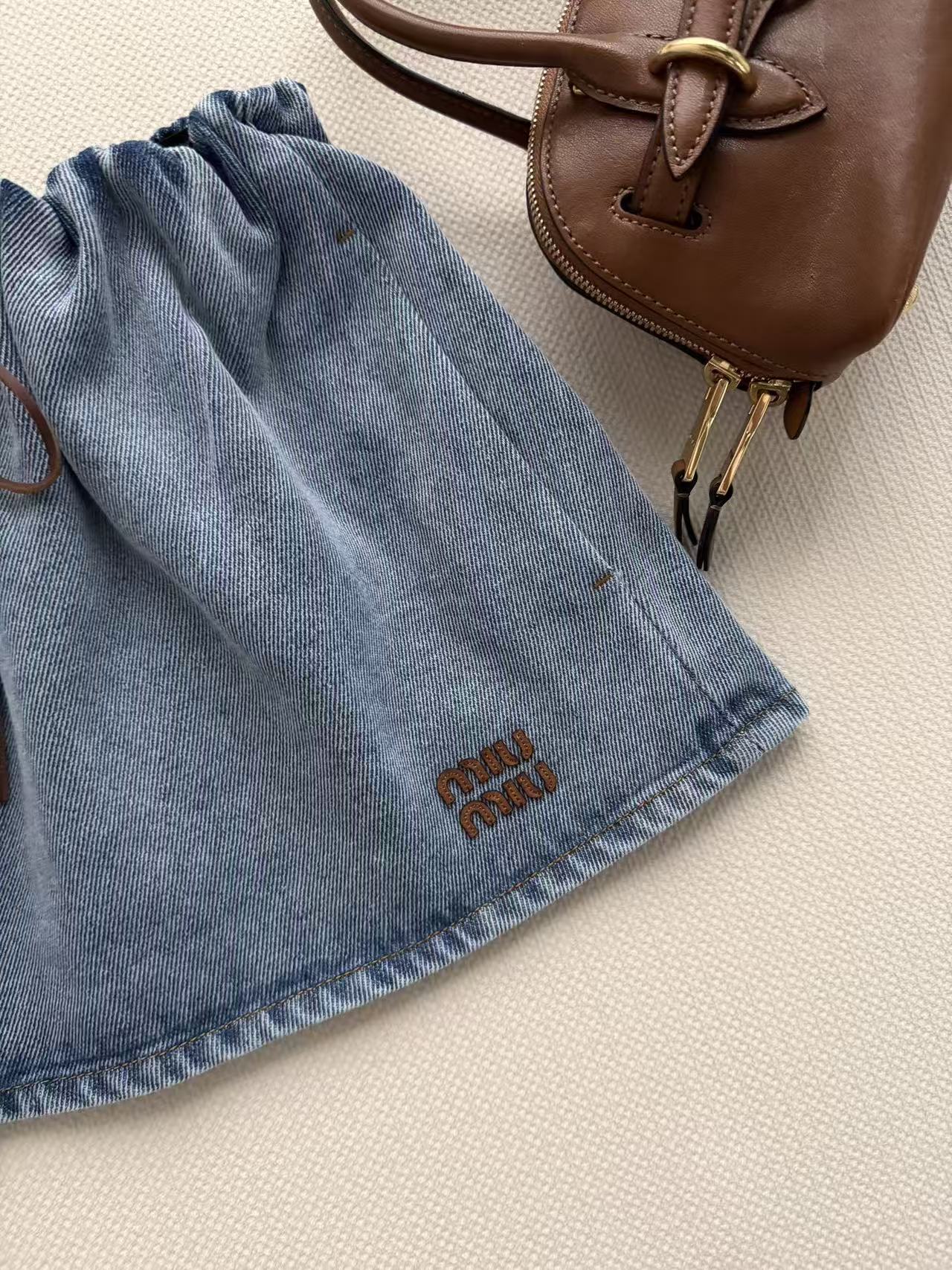 M Series Drawstring Waist Denim Mini Skort