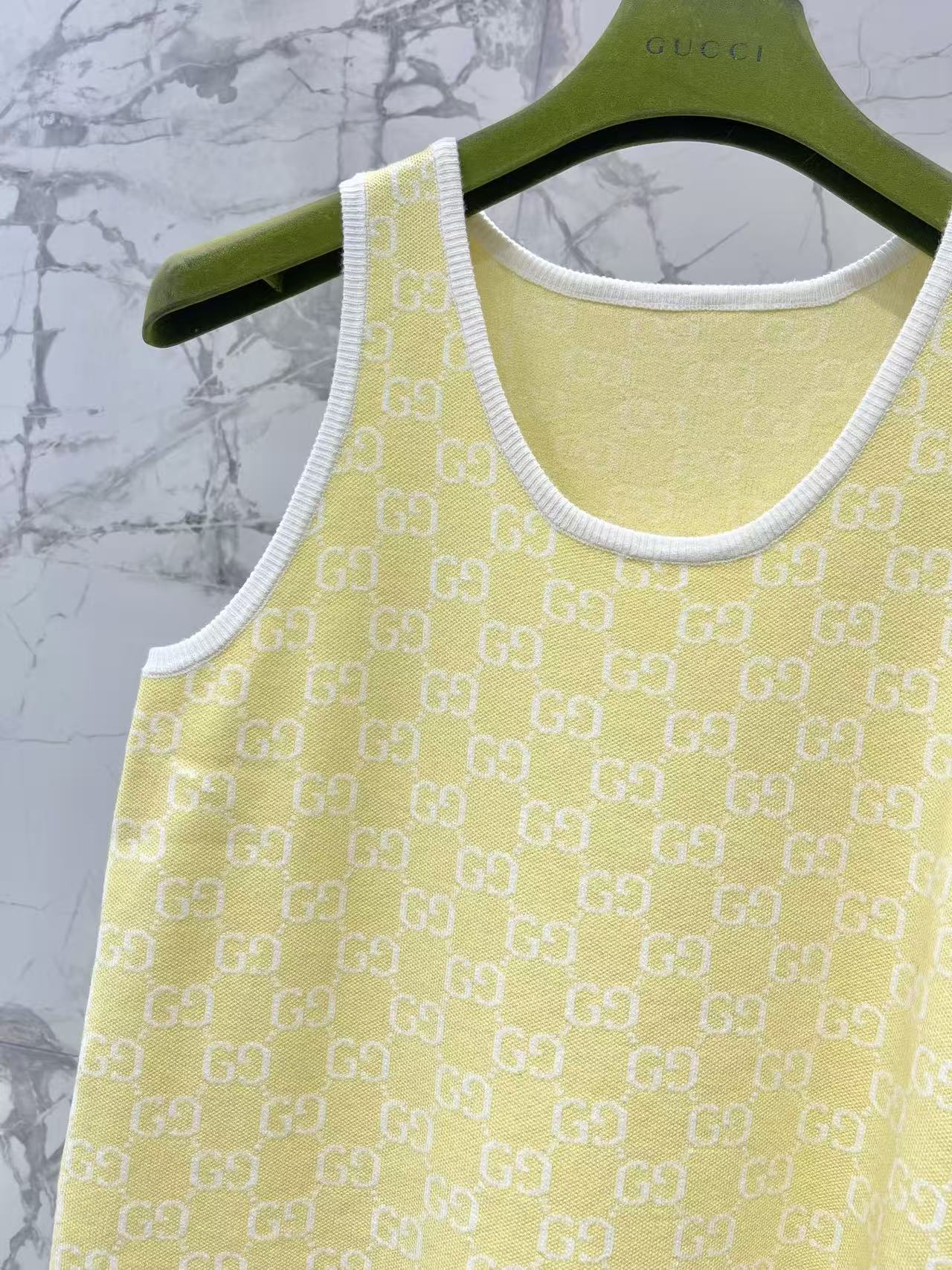 GU  Jacquard Knit Sleeveless Mini Dress Contrast Trim U Neck Dress