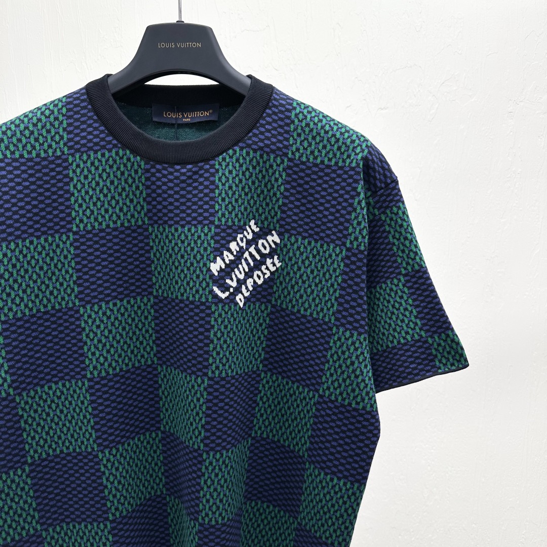 1V Checkered Knitted T-shirt