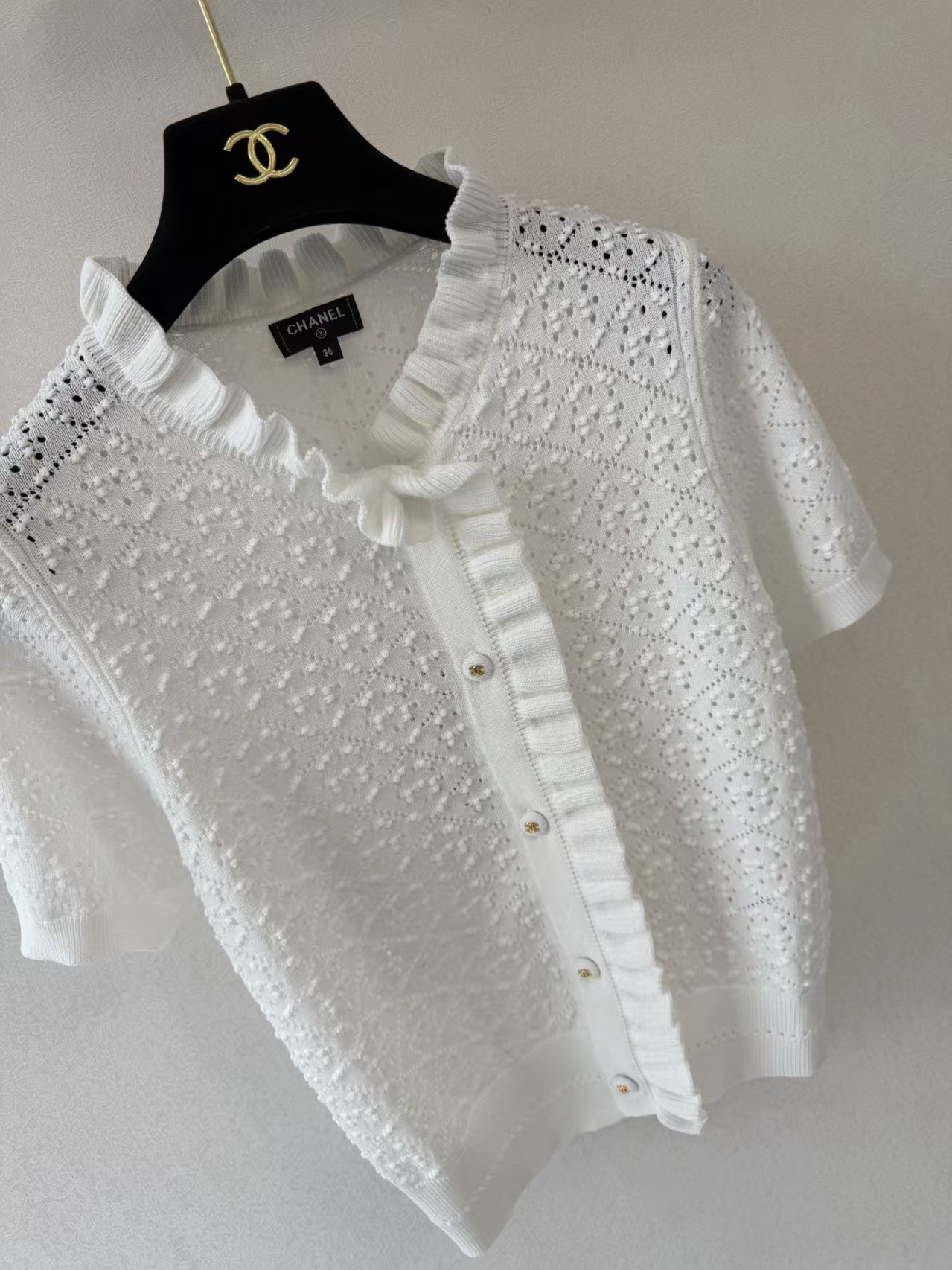 Cha white Short-Sleeved Knit Cardigan