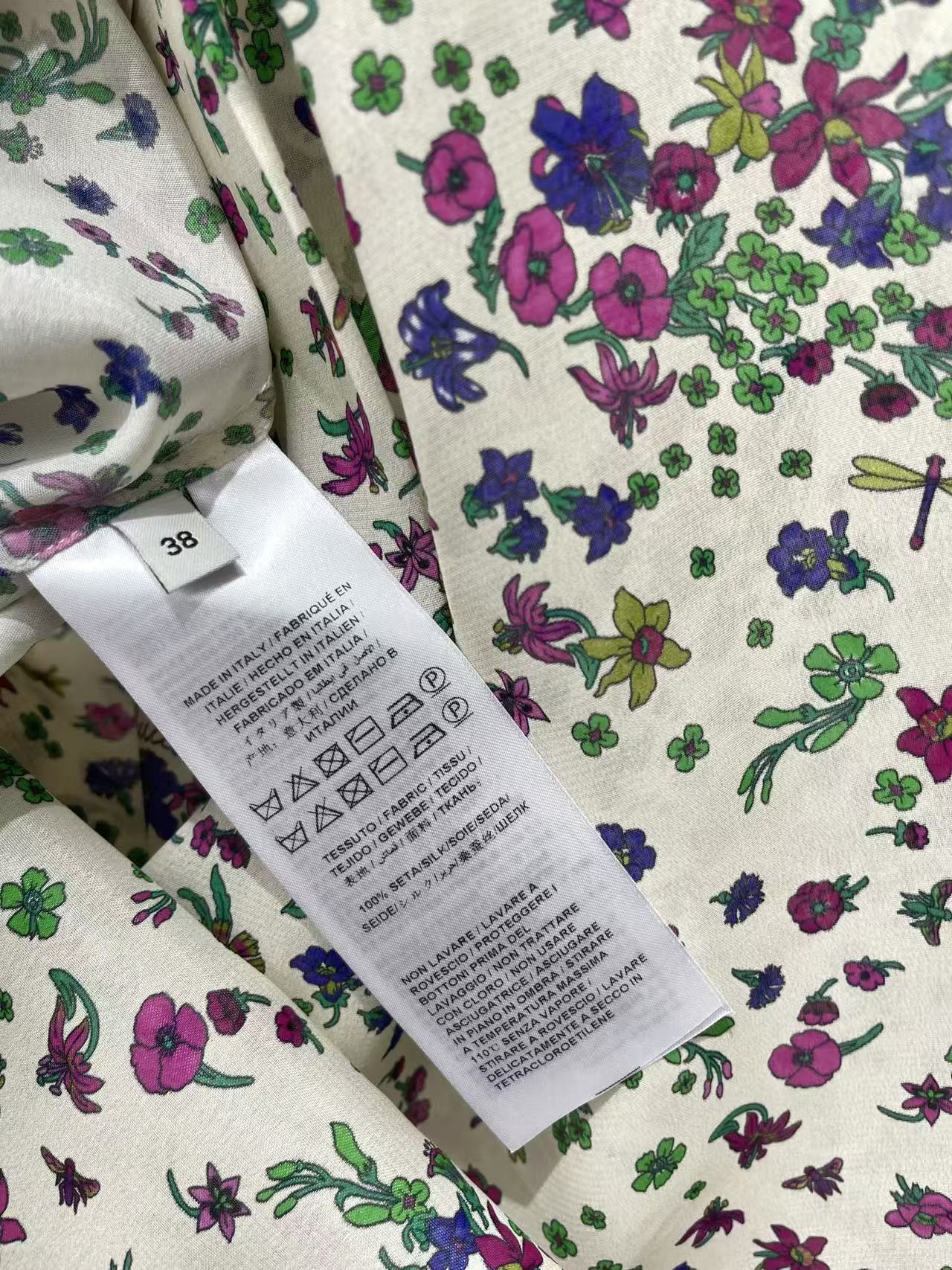 GU 26 Multi Color Wild Flower Bow Collar Satin Shirt
