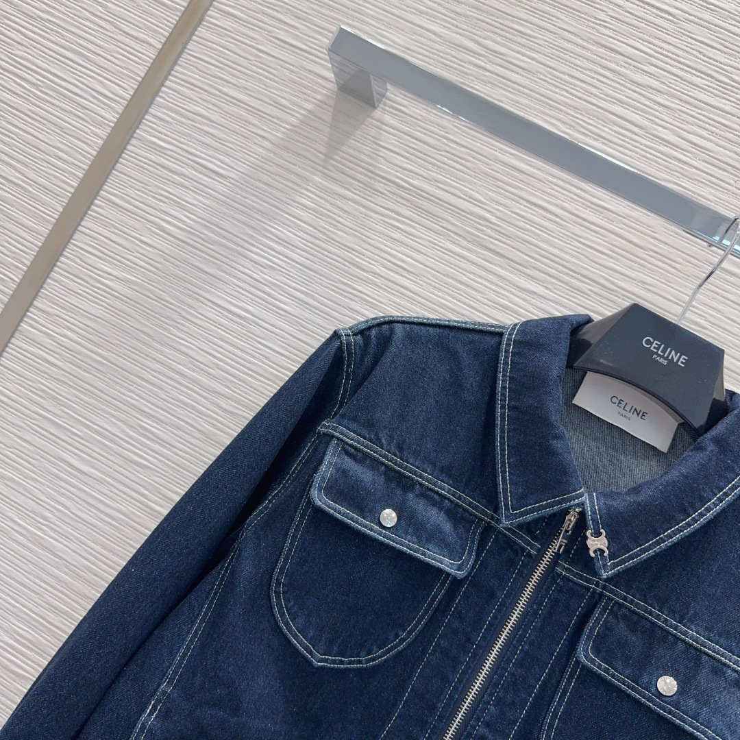 Cha 26 Classic White Stitch Zip Up Denim Jacket
