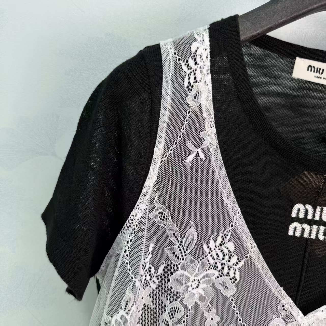 Mi 2026 Spring/Summer New Color-Block Fake Two-Piece Knit Short Sleeve