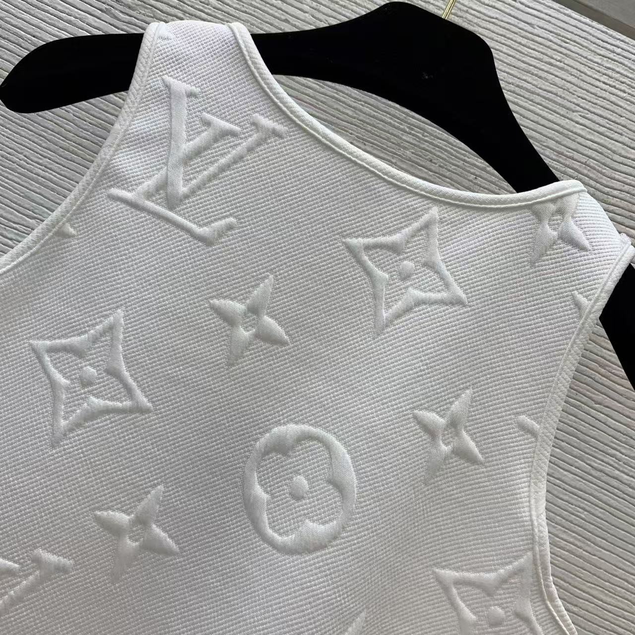 LO 26 White Embossed Motif Sleeveless Mini Tank Dress Front Letter Print