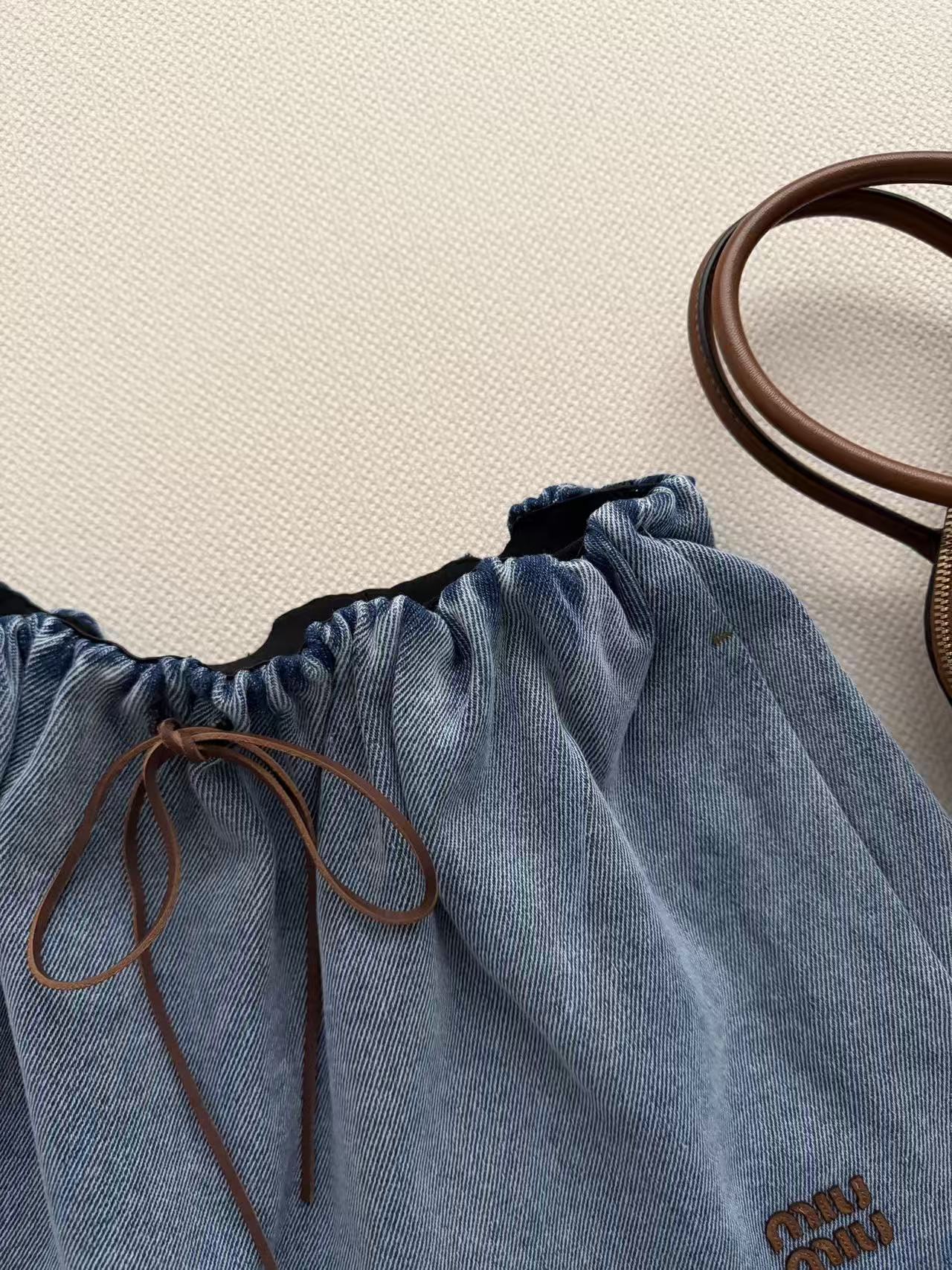 M Series Drawstring Waist Denim Mini Skort