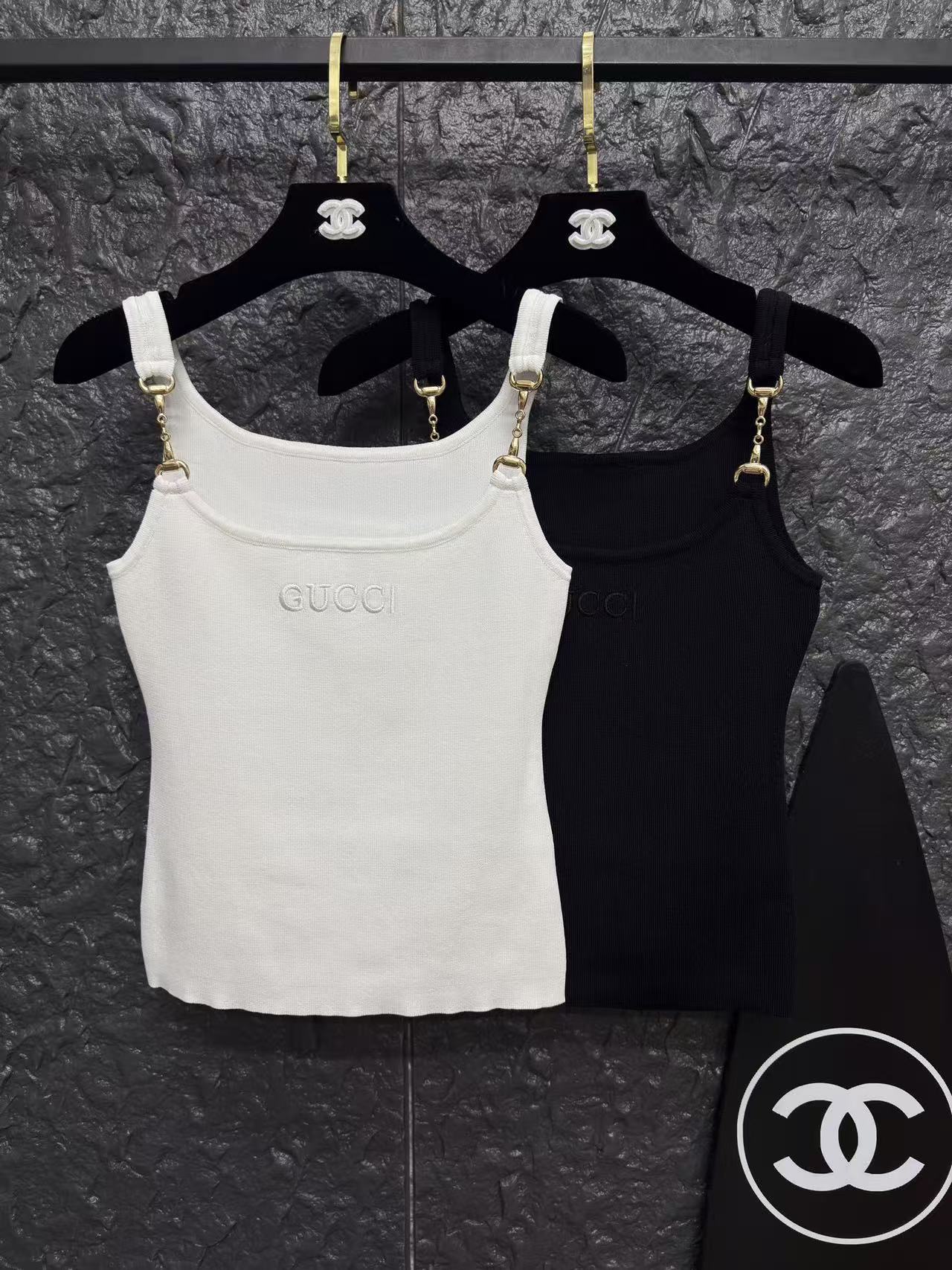 GU Ribbed Knit Adjustable Strap Cami Tank Top Gold Buckle Slim Fit