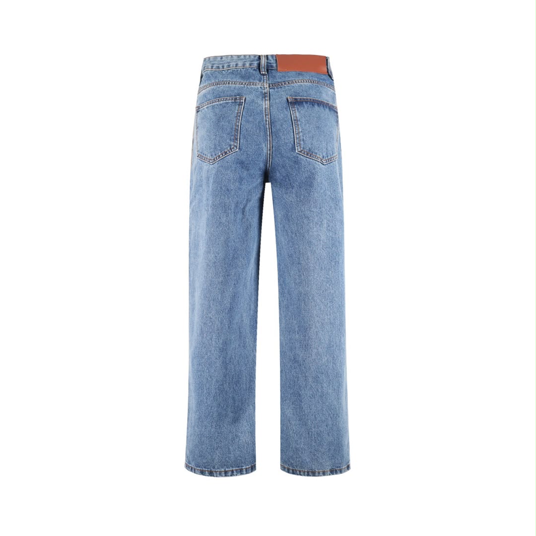 LOE Knee Anagram Logo Patch High Waist Wide Leg Vintage Wash Jeans