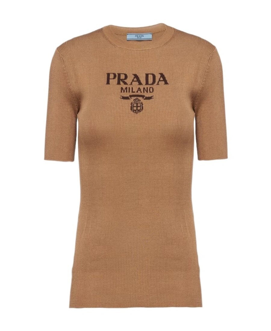 PR Milk tea color knitted short sleeves