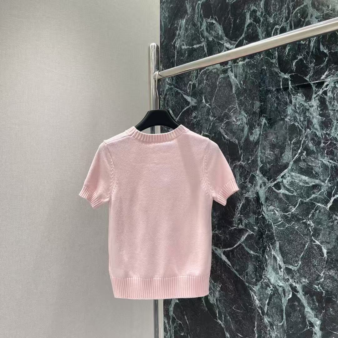 Di 26Round neck color block knitted short sleeves