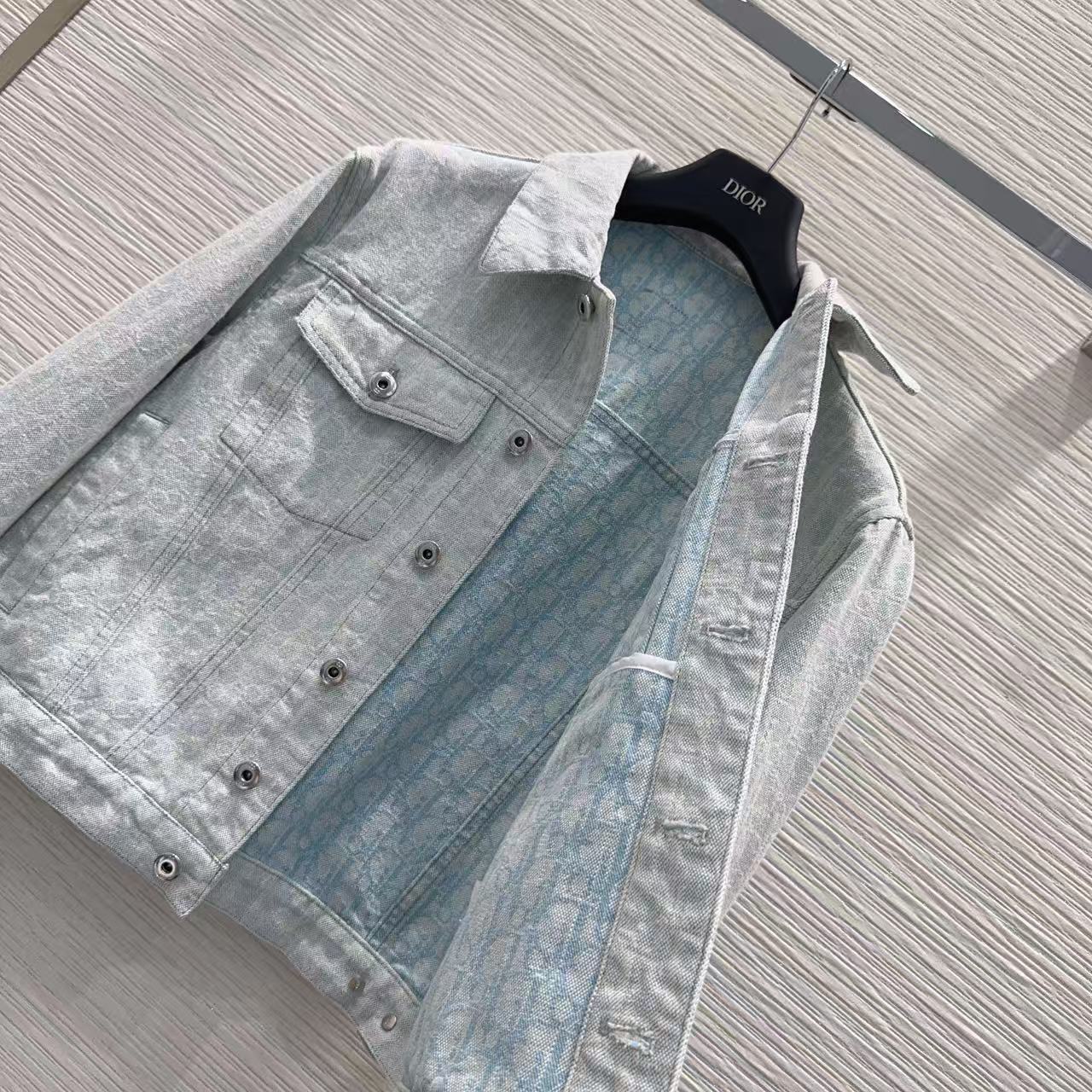 Di 26 Light Wash Denim Jacket Lined Monogram Print