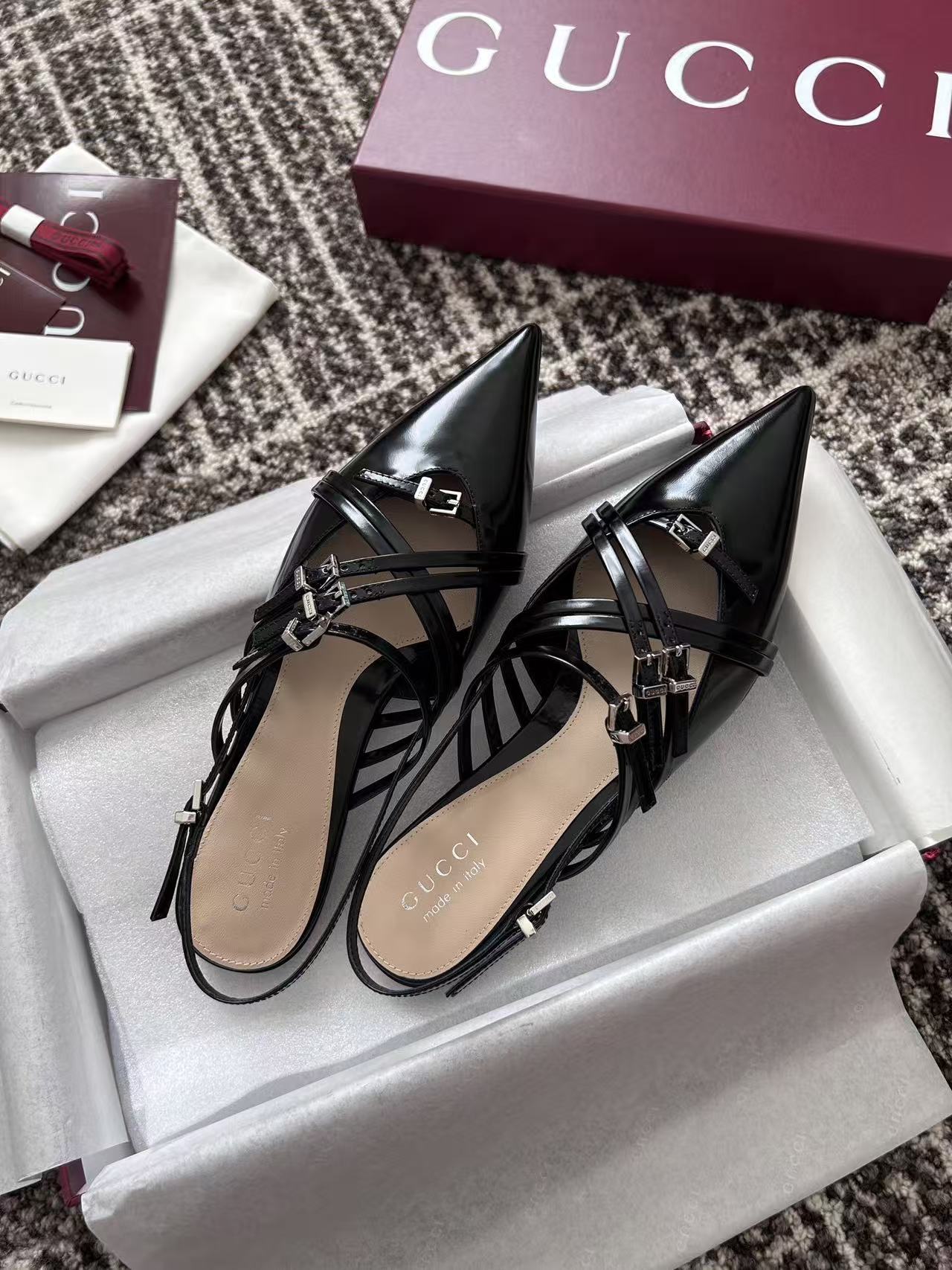 LO 26 Glossy Leather Cutout Strappy Backless Pointy High Heel Sandals